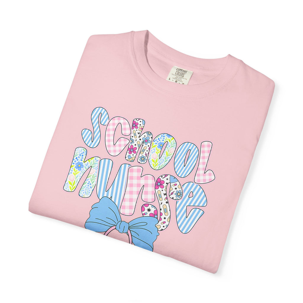 School Nurse T-Shirt — Cute Pastel Medical Design with Stethoscope & Bow