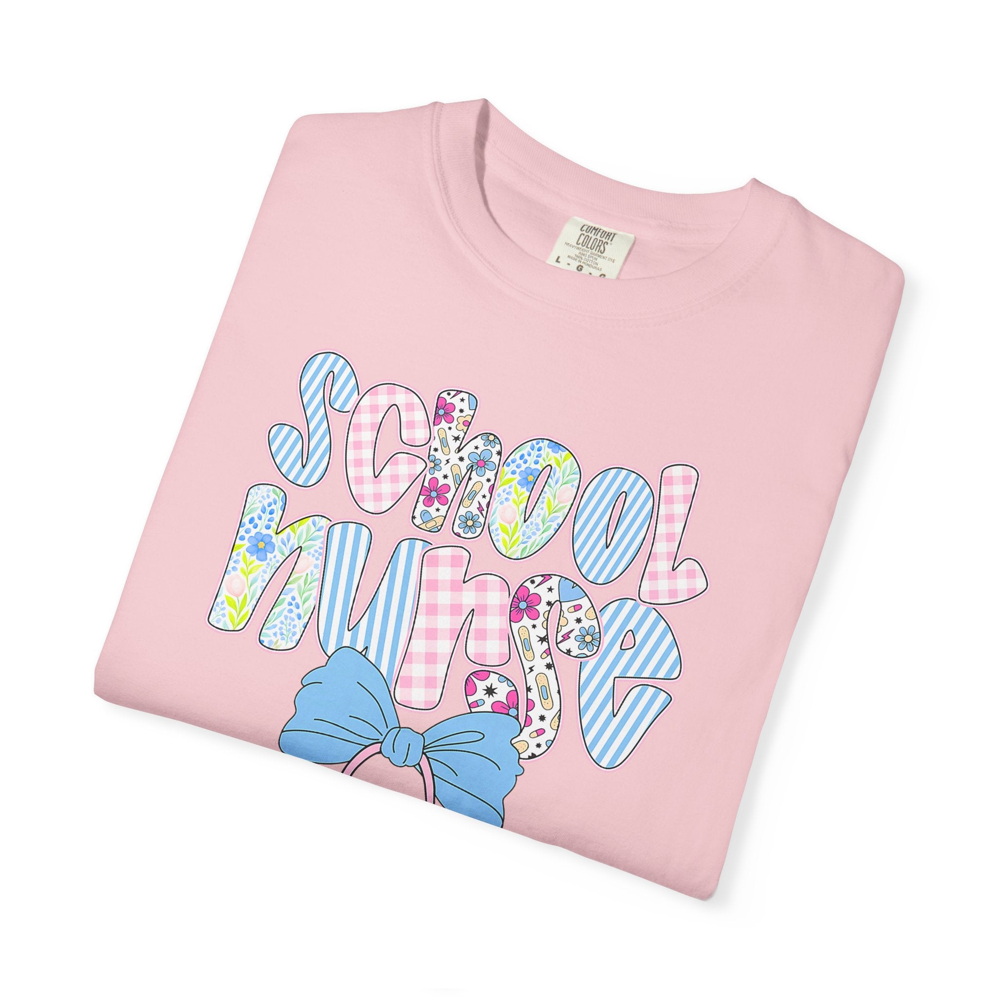 School Nurse T-Shirt — Cute Pastel Medical Design with Stethoscope & Bow