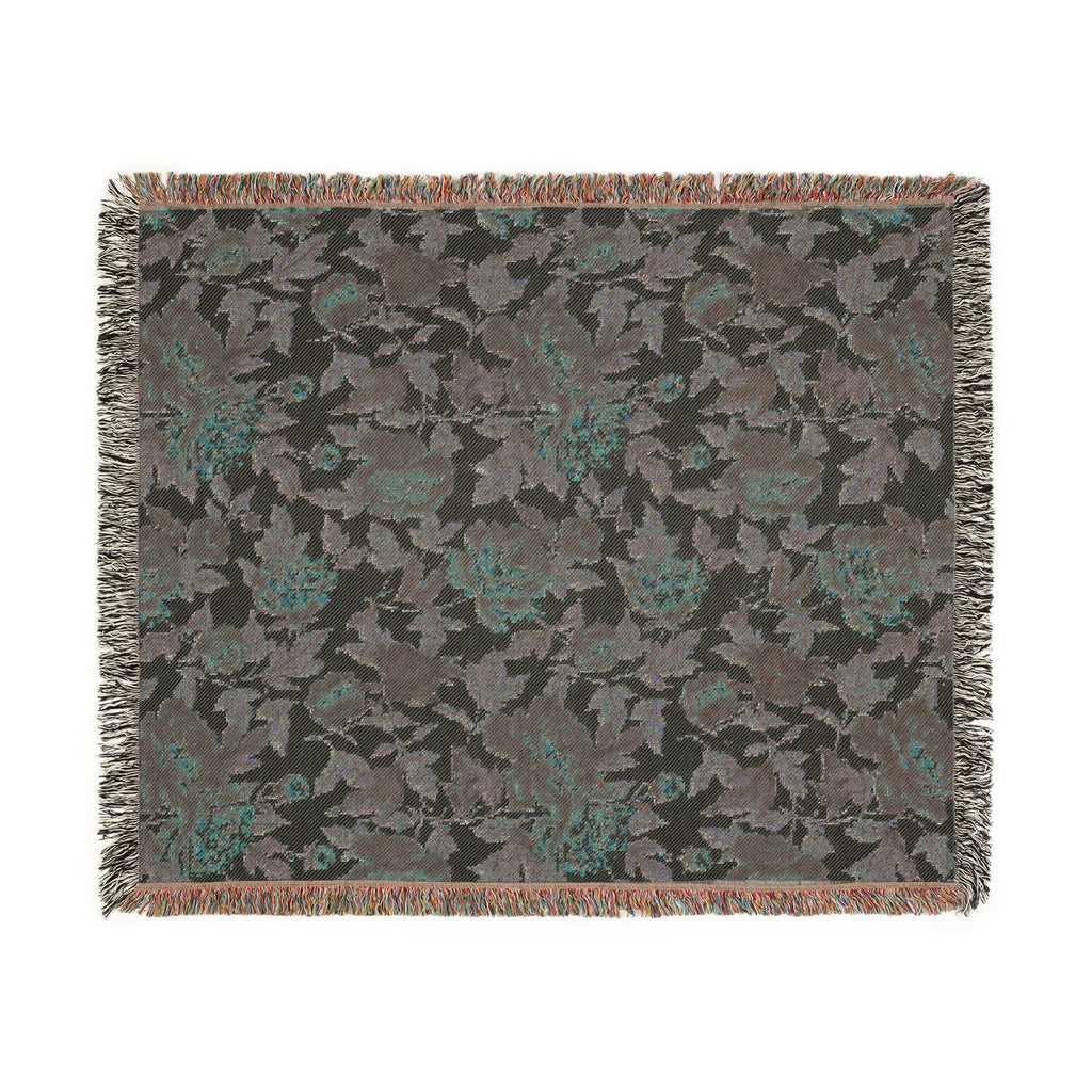 Rosegarden Heirloom Woven Throw Blanket — Reversible Vintage Rose & Teal Camouflage