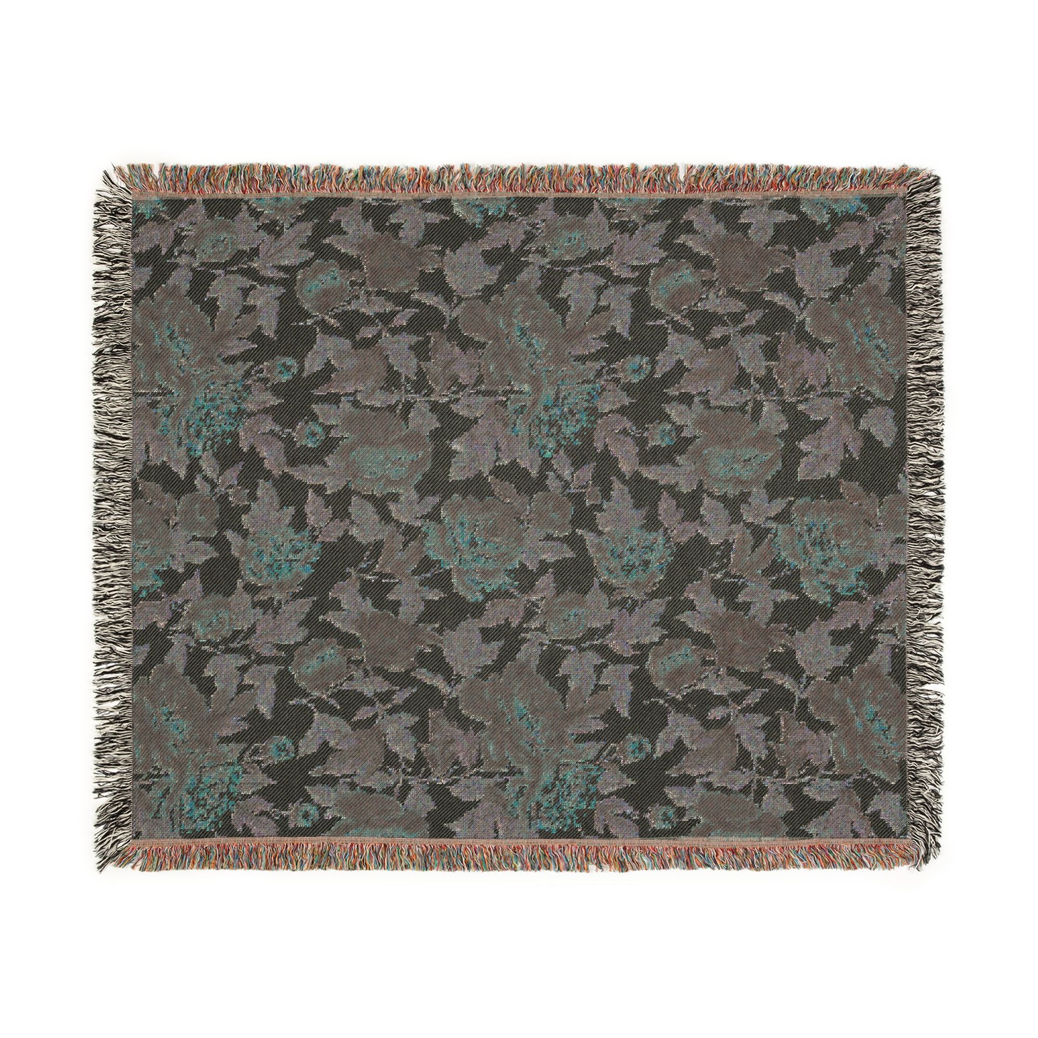 Rosegarden Heirloom Woven Throw Blanket — Reversible Vintage Rose & Teal Camouflage