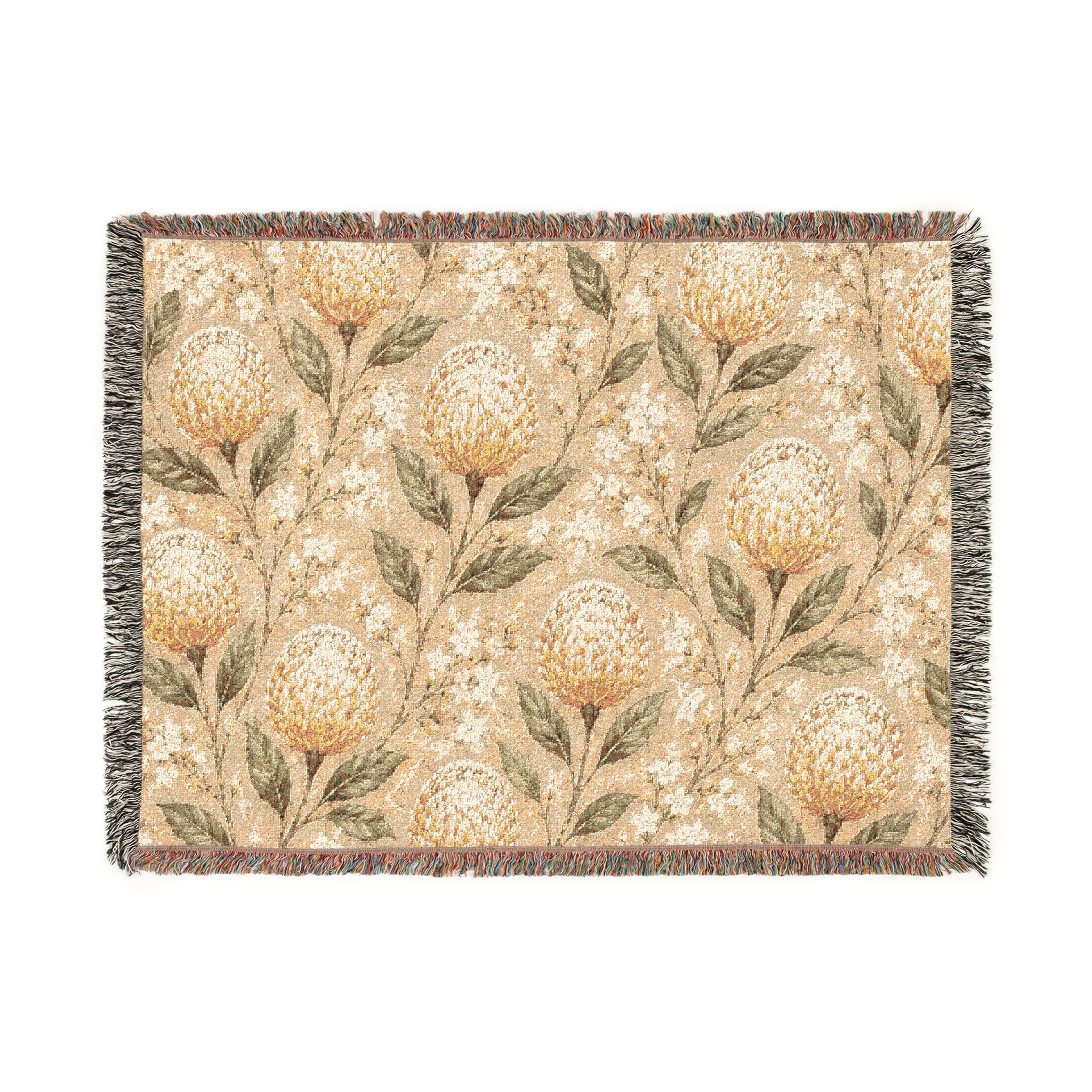 Protea Meadow Woven Throw Blanket — Vintage Botanical Tapestry Design