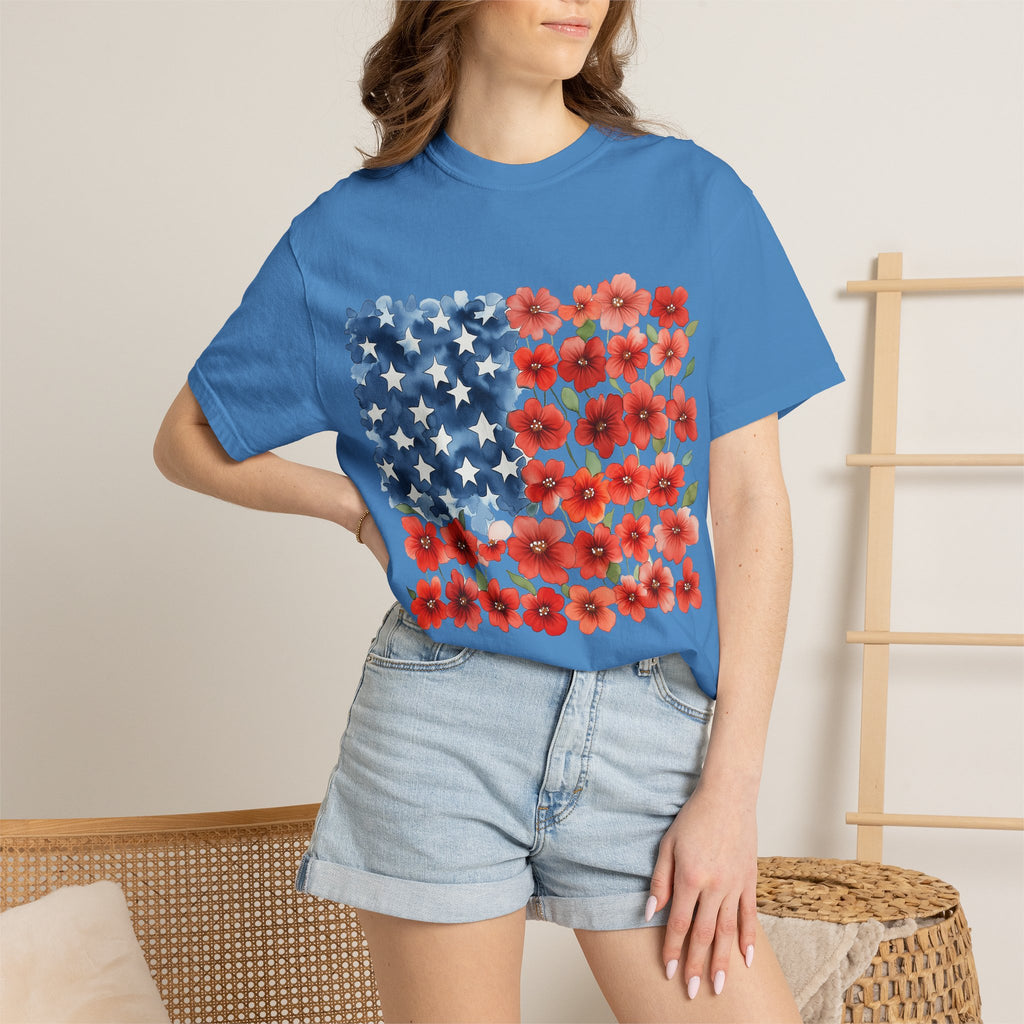Poppy American Flag T-Shirt — Floral USA Patriotic Tee