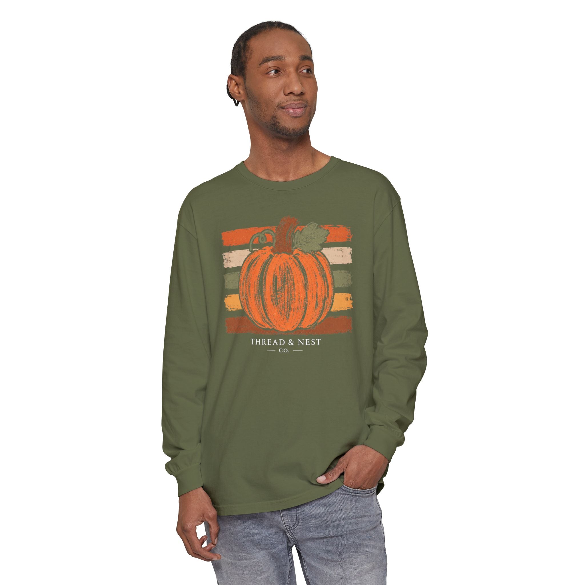 Pumpkin Retro Stripe Long Sleeve Tee