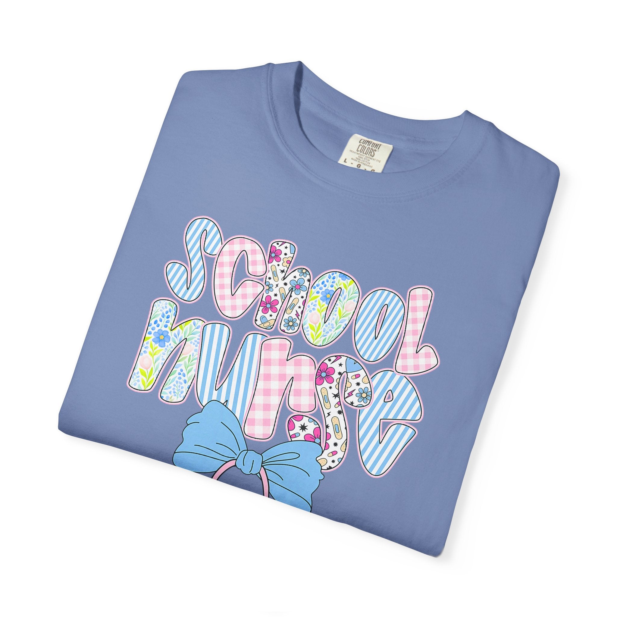 School Nurse T-Shirt — Cute Pastel Medical Design with Stethoscope & Bow