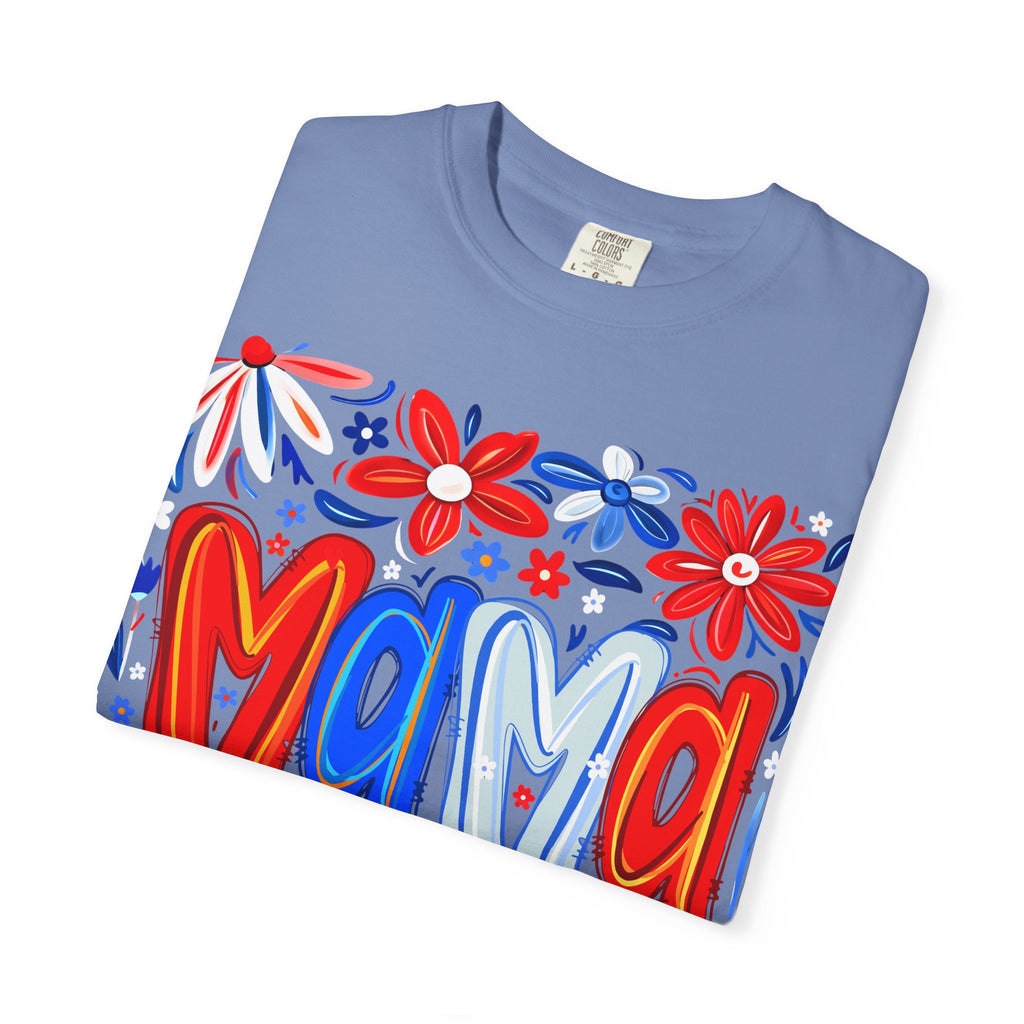 Mama Floral T-Shirt — Patriotic Red, White & Blue Mother's Day Tee