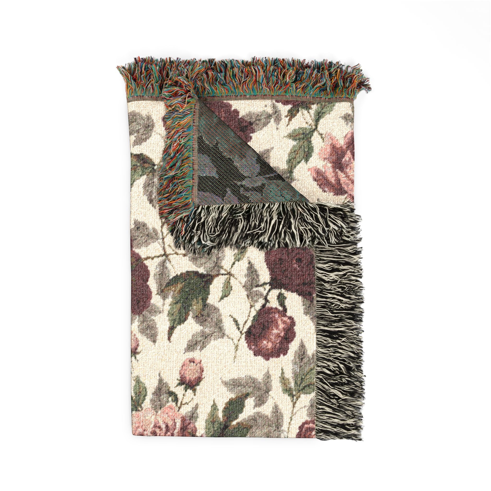 Rosegarden Heirloom Woven Throw Blanket — Reversible Vintage Rose & Teal Camouflage