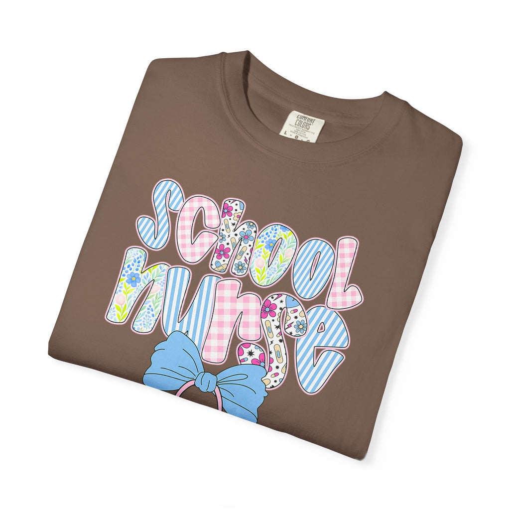 School Nurse T-Shirt — Cute Pastel Medical Design with Stethoscope & Bow