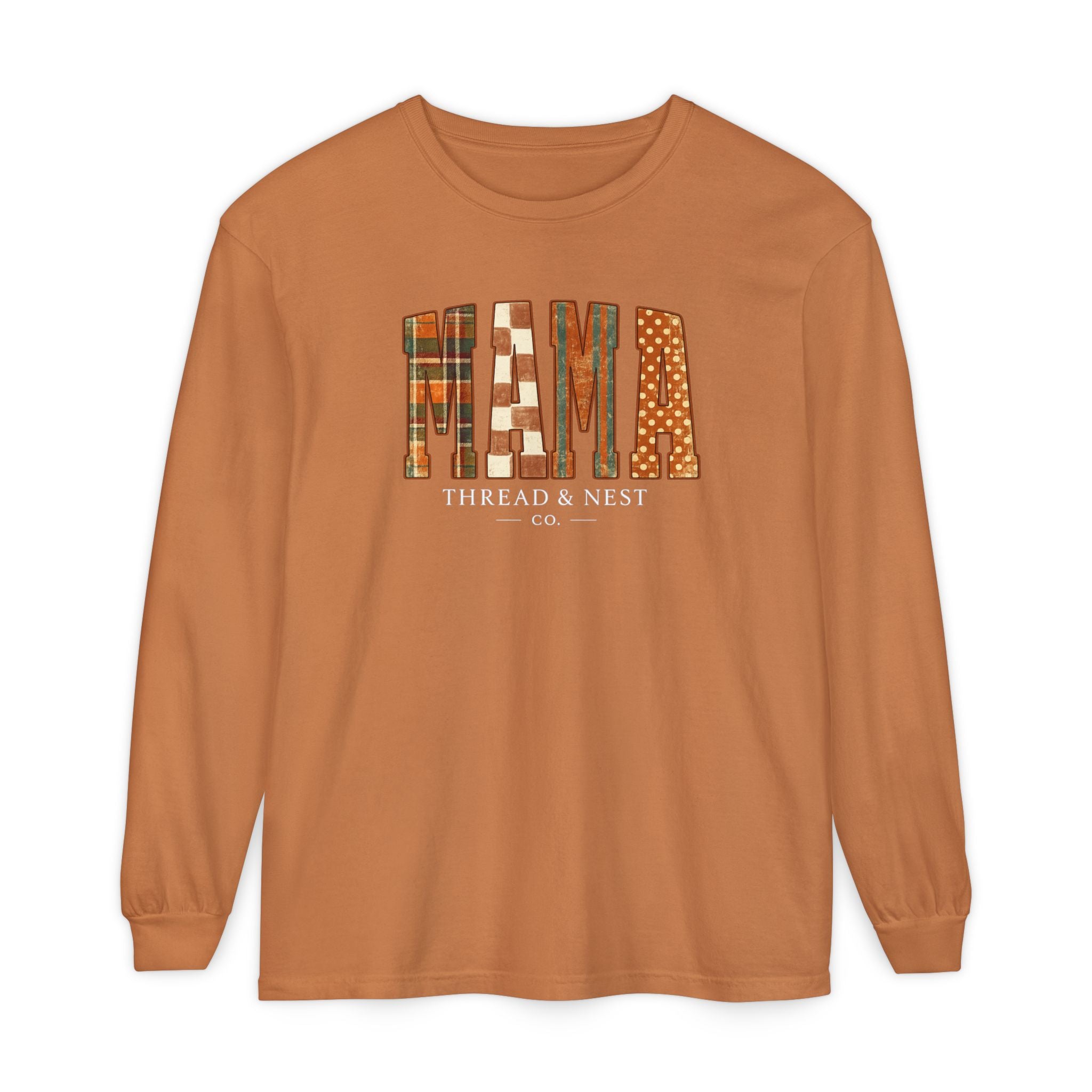 Mama Plaid Patchwork Long Sleeve Tee