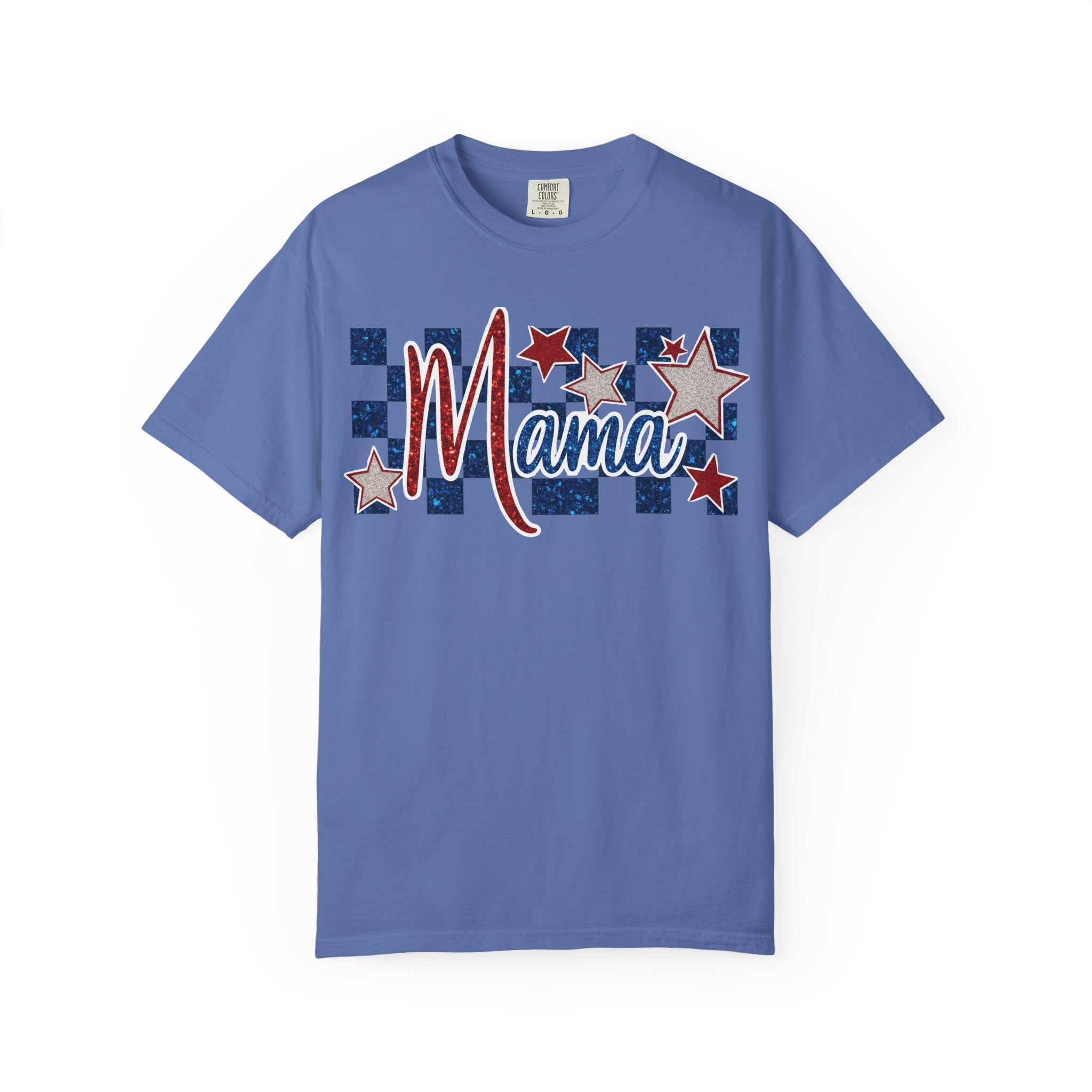 Mama Patriotic T-Shirt — Red White Blue Stars Checkerboard Tee