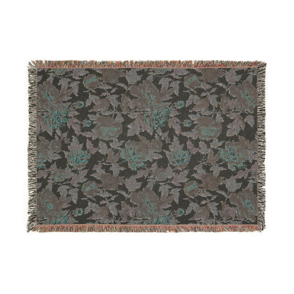 Rosegarden Heirloom Woven Throw Blanket — Reversible Vintage Rose & Teal Camouflage