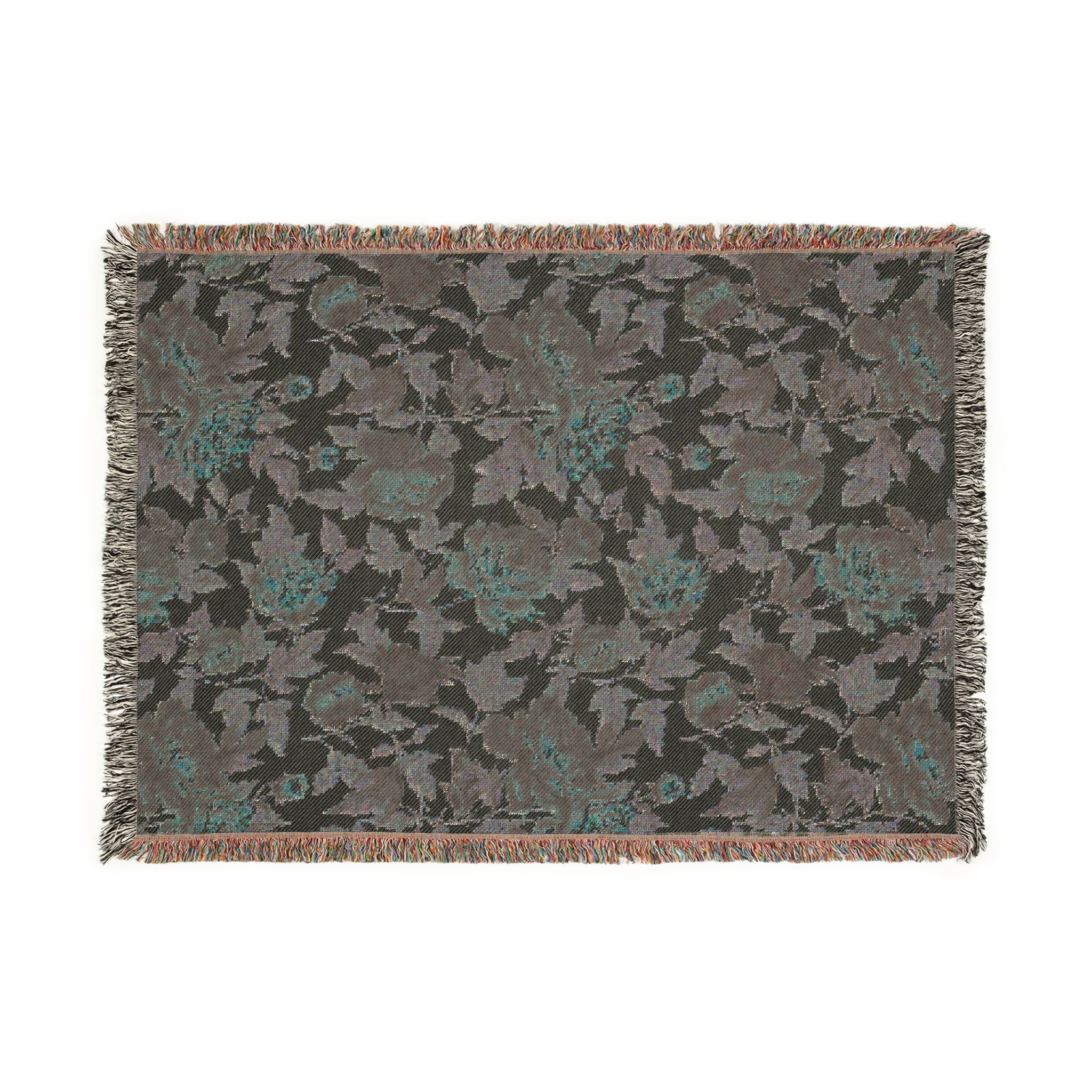 Rosegarden Heirloom Woven Throw Blanket — Reversible Vintage Rose & Teal Camouflage