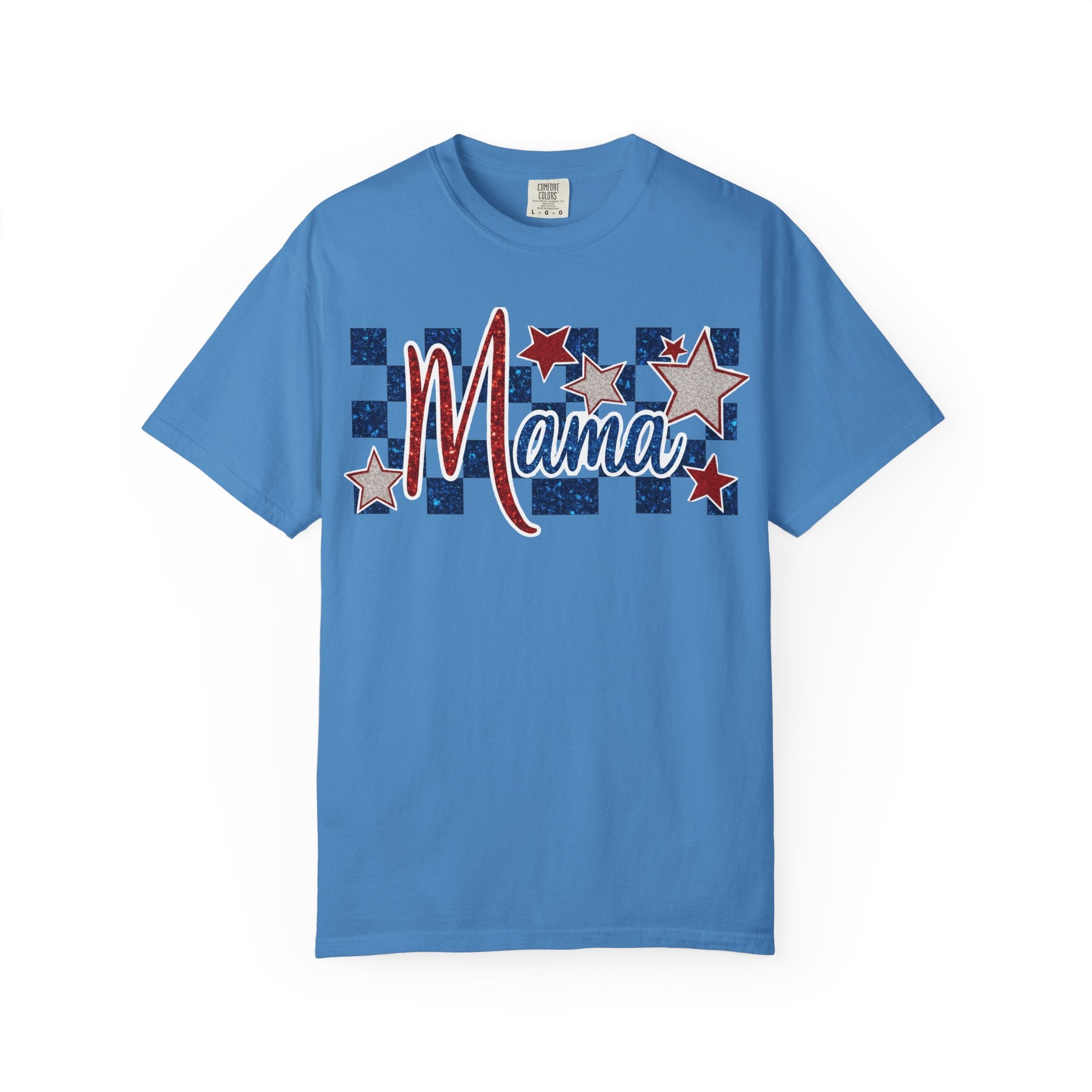 Mama Patriotic T-Shirt — Red White Blue Stars Checkerboard Tee