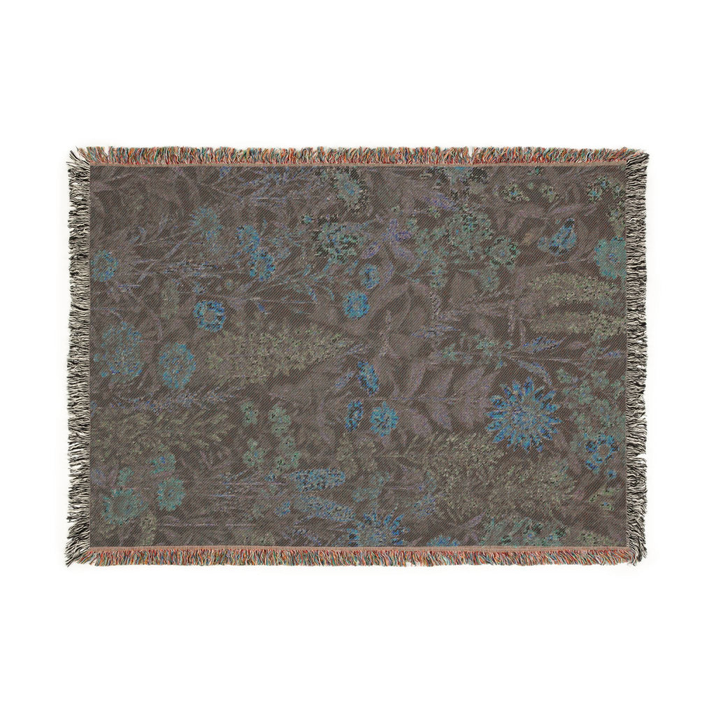 Midnight Meadow Woven Blanket — Vintage Botanical Throw for Living Room & Patio