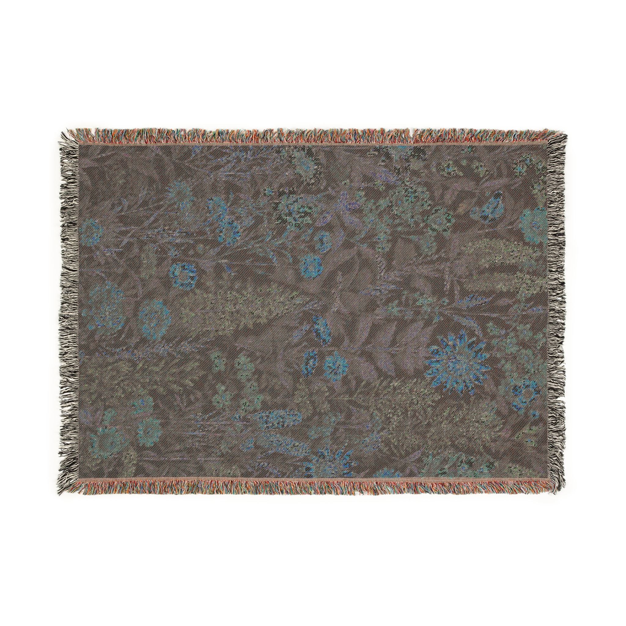 Midnight Meadow Woven Blanket — Vintage Botanical Throw for Living Room & Patio