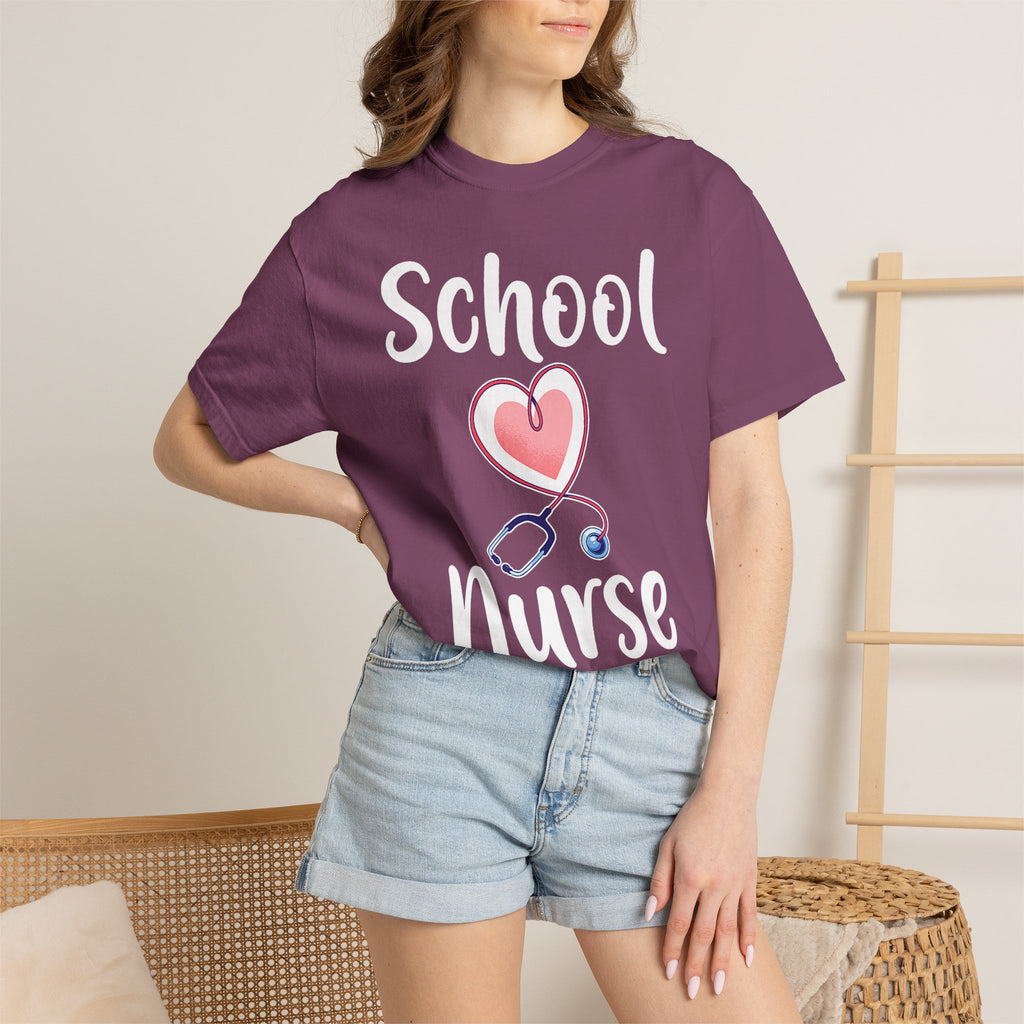 School Nurse T-Shirt — Cute Heart & Stethoscope Tee for Teachers and Healthcare Staff