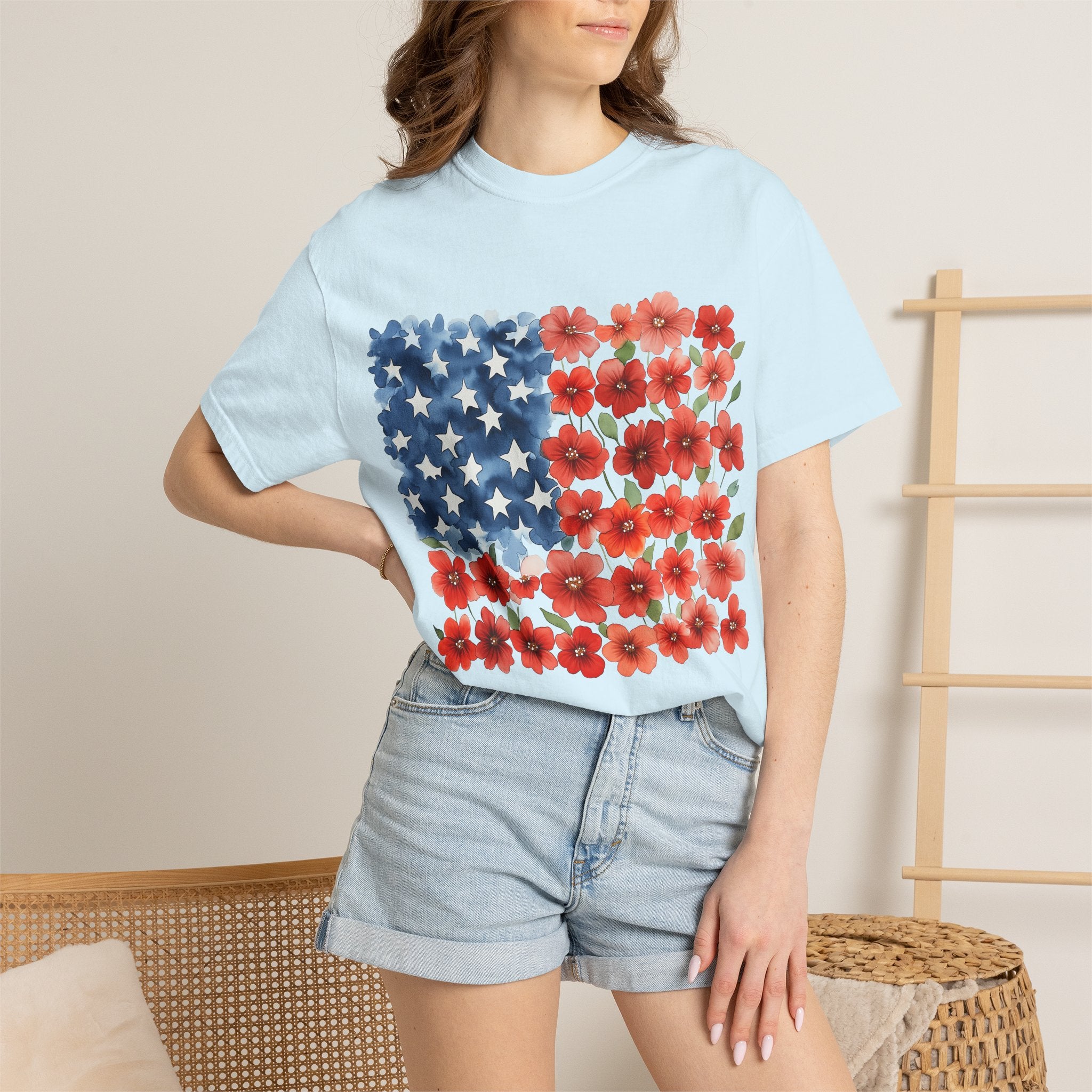 Poppy American Flag T-Shirt — Floral USA Patriotic Tee