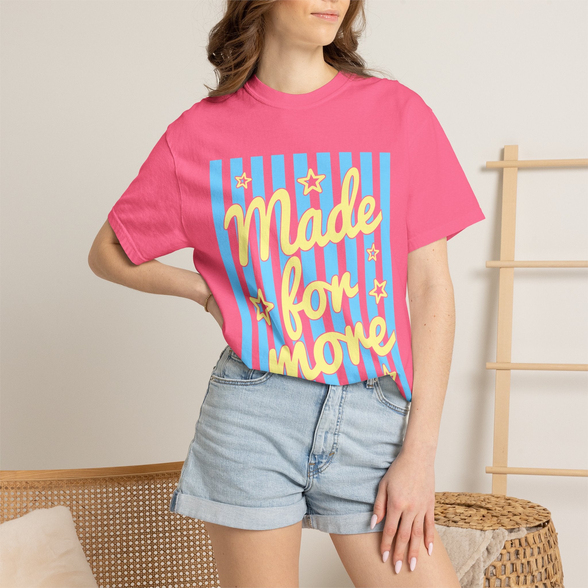 Made for More Orange Graphic T-Shirt — Retro Stripe & Stars Motivational Tee