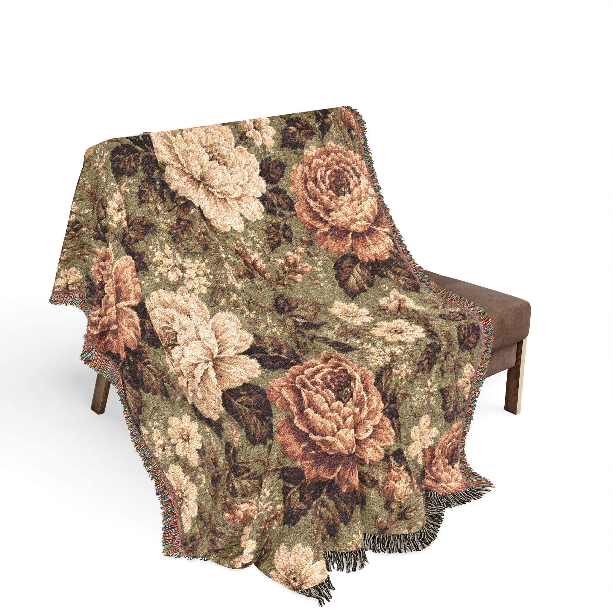 Cottage Rose Woven Blanket — Vintage Rose Tapestry Throw