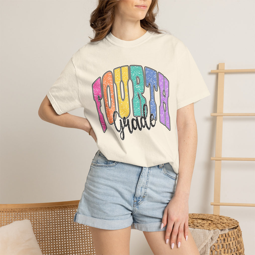 Fourth Grade Colorful Glitter Retro T-Shirt — Back to School Kids Tee