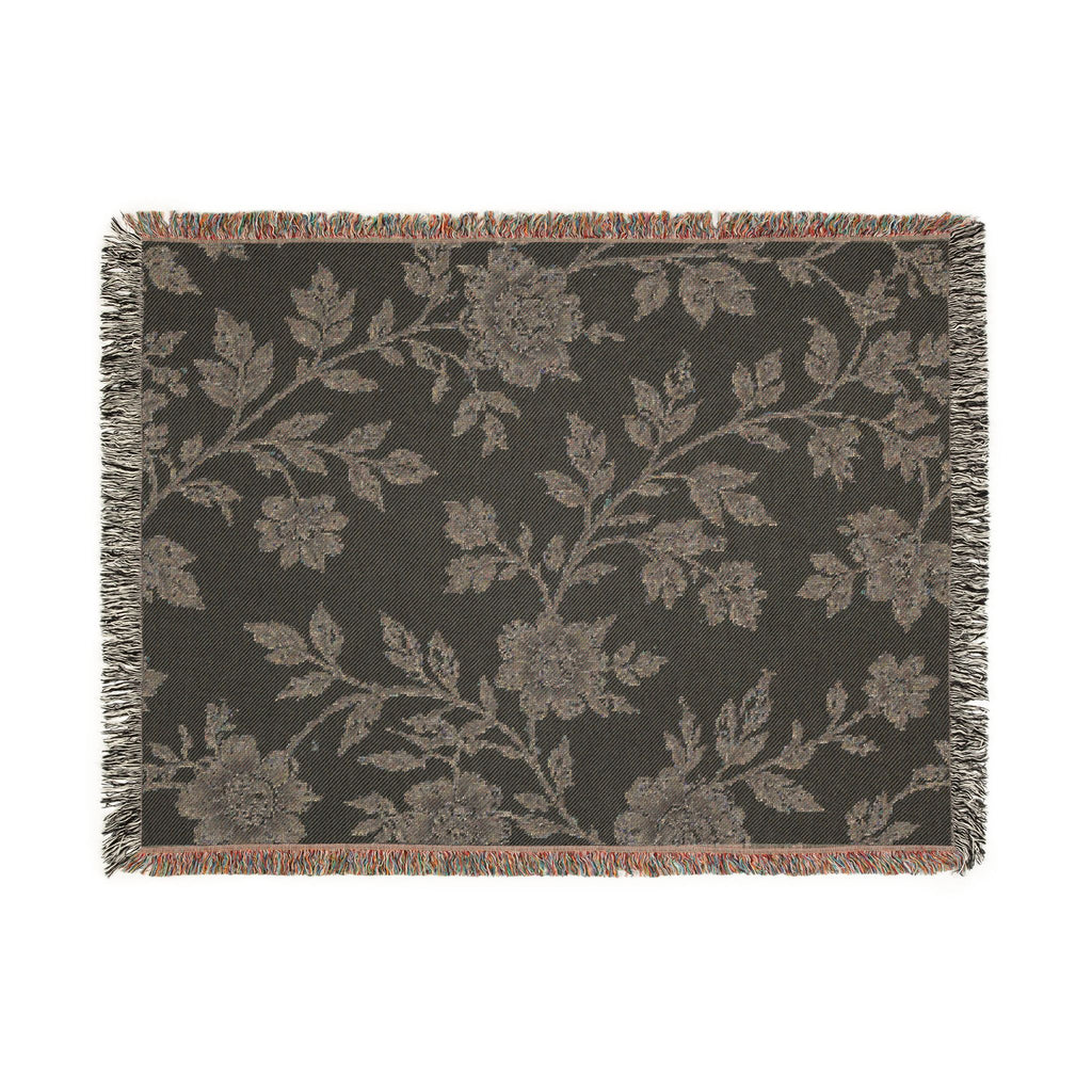 French Toile Woven Blanket — Vintage Floral Fringe Throw Blanket