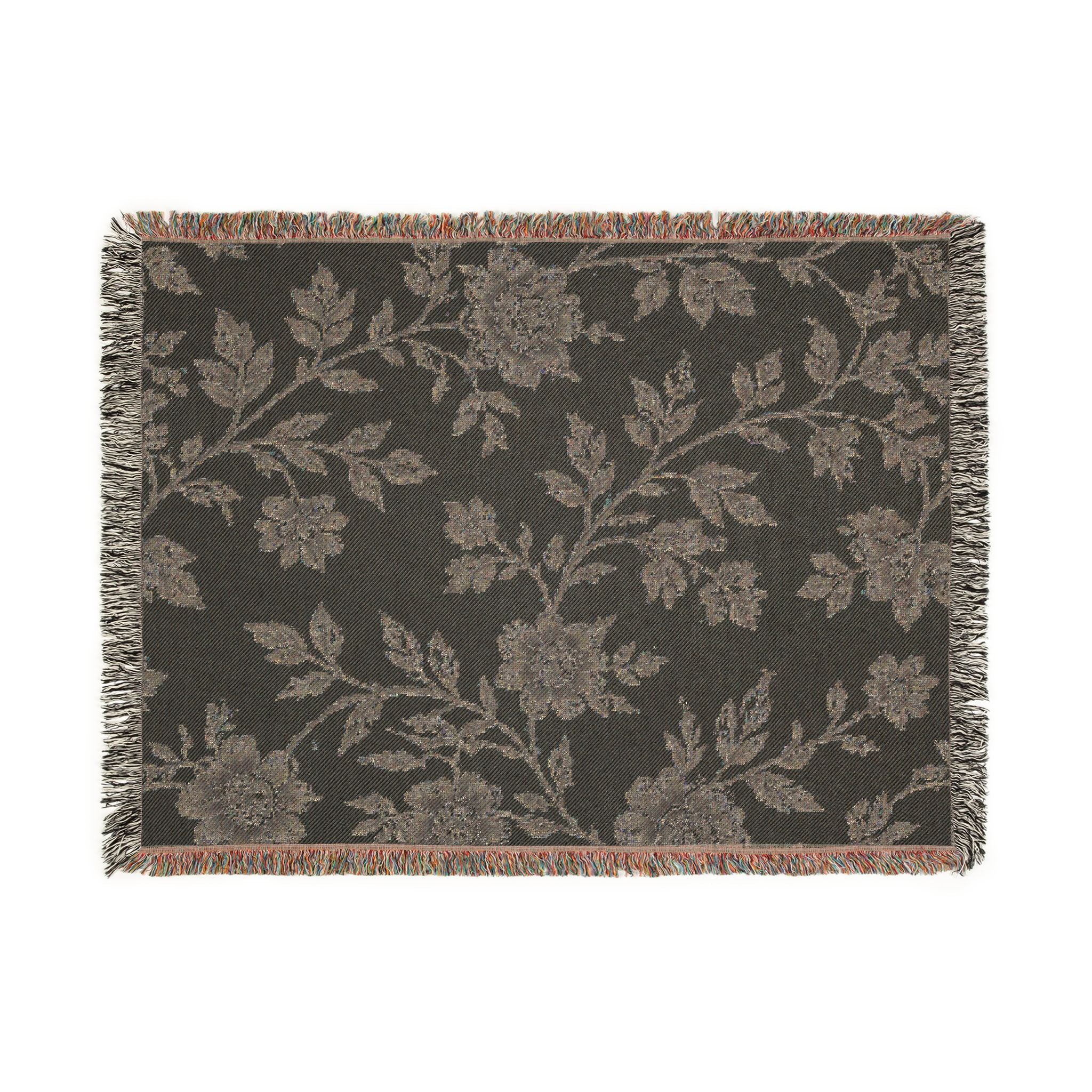 French Toile Woven Blanket — Vintage Floral Fringe Throw Blanket