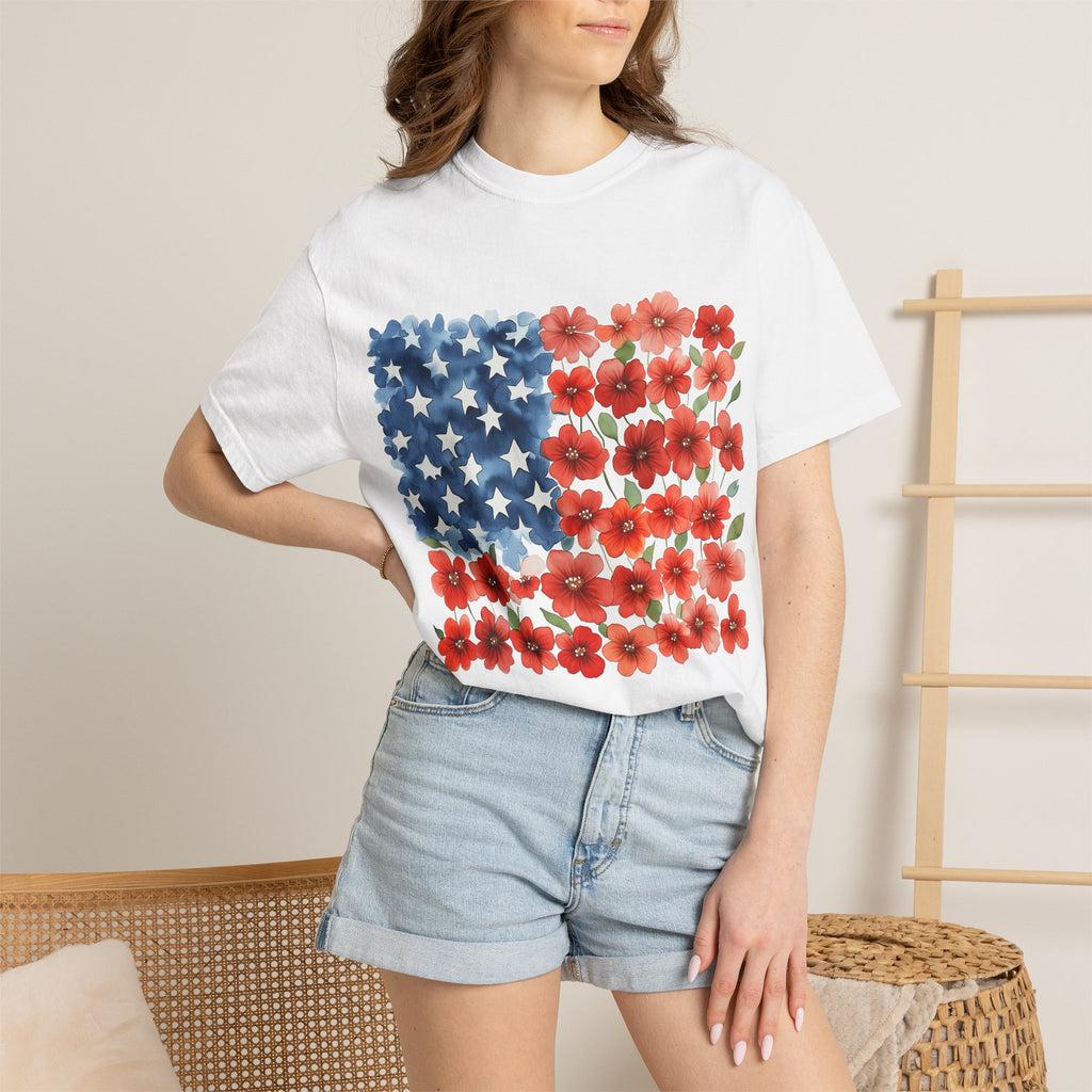 Poppy American Flag T-Shirt — Floral USA Patriotic Tee
