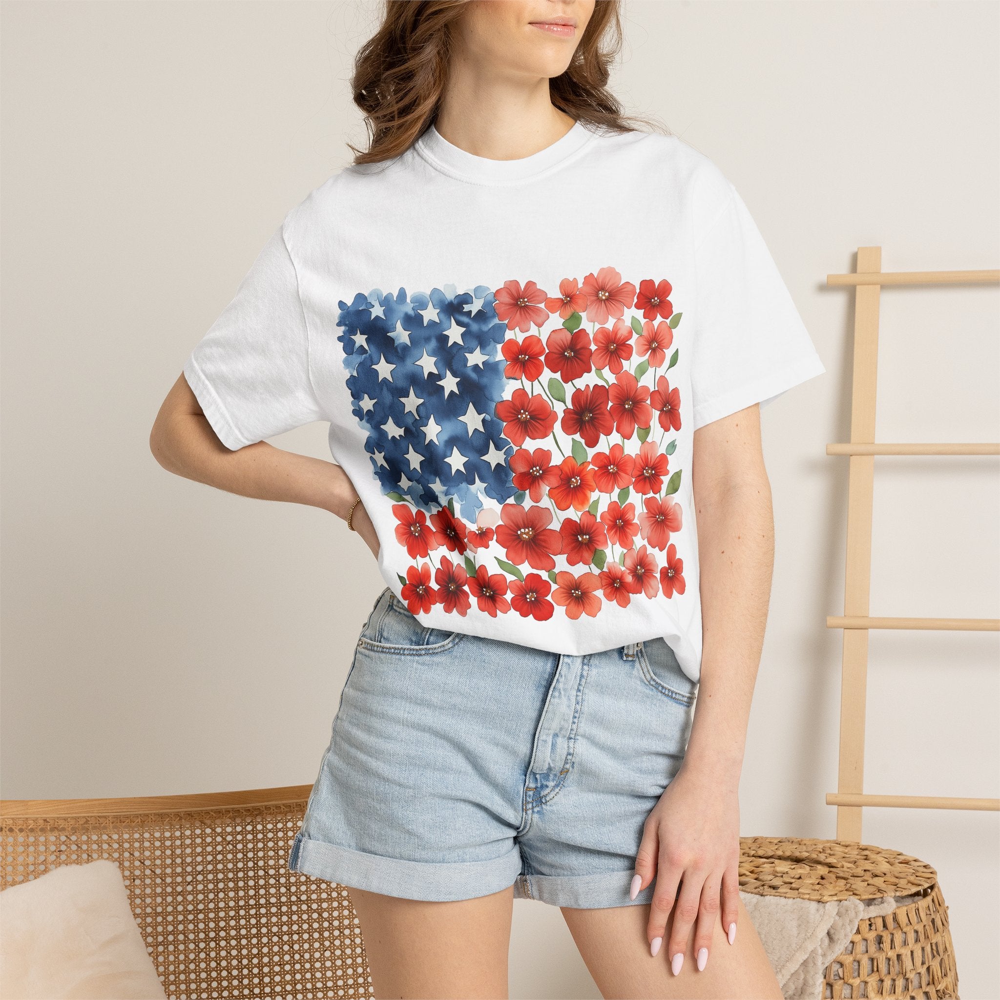 Poppy American Flag T-Shirt — Floral USA Patriotic Tee