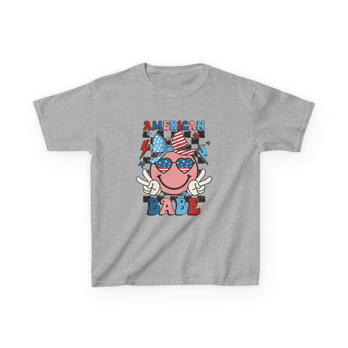 American Babe Kids T‑Shirt – Patriotic Smiley Sunglasses 4th of July Tee