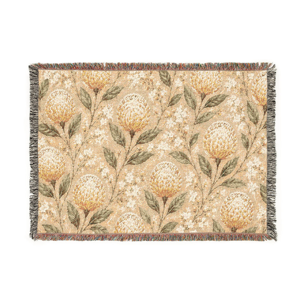 Protea Meadow Woven Throw Blanket — Vintage Botanical Tapestry Design
