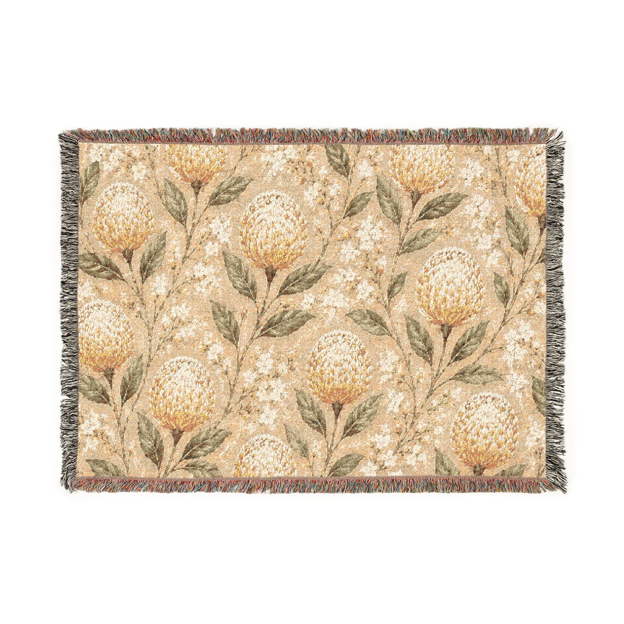 Protea Meadow Woven Throw Blanket — Vintage Botanical Tapestry Design