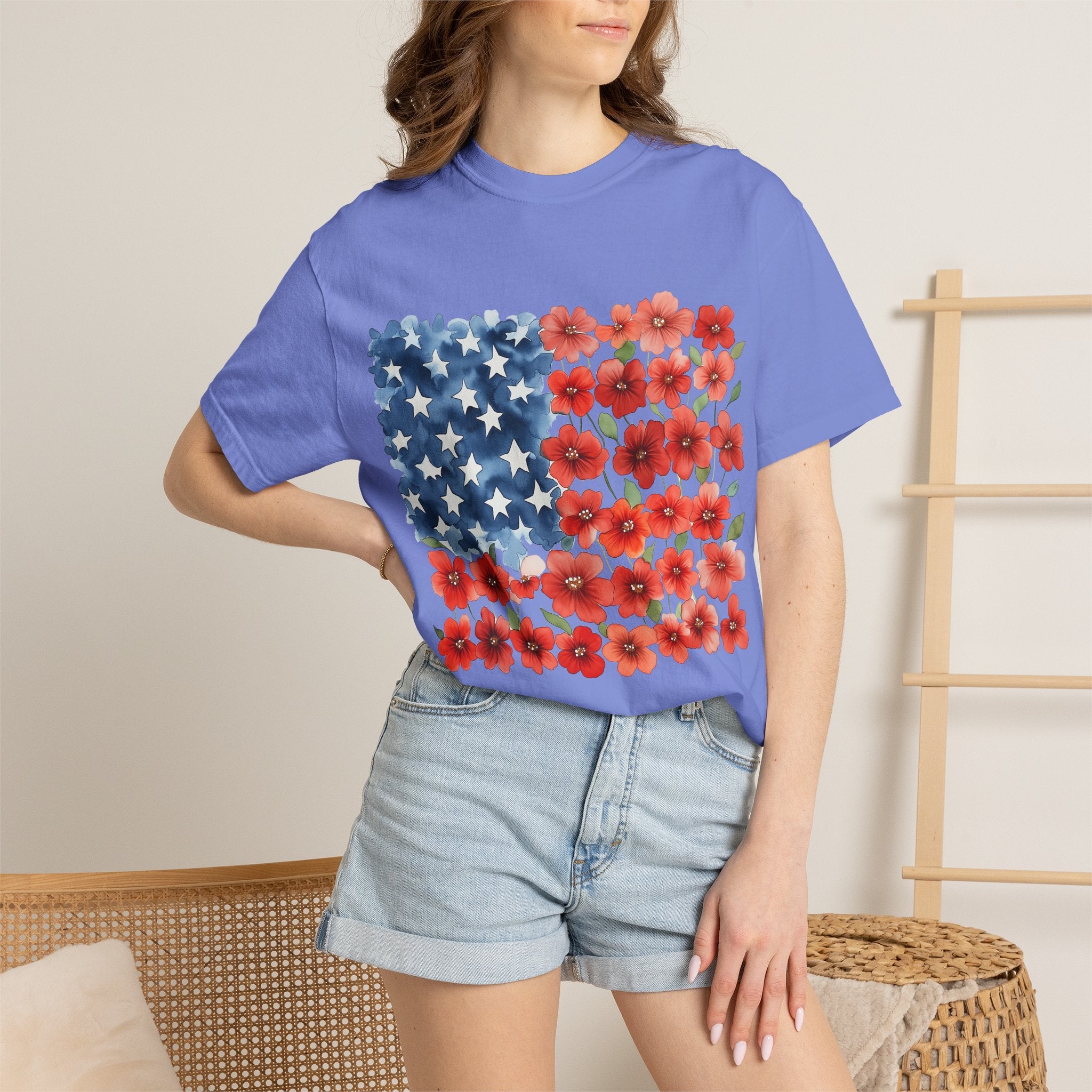 Poppy American Flag T-Shirt — Floral USA Patriotic Tee