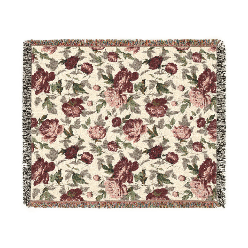 Rosegarden Heirloom Woven Throw Blanket — Reversible Vintage Rose & Teal Camouflage