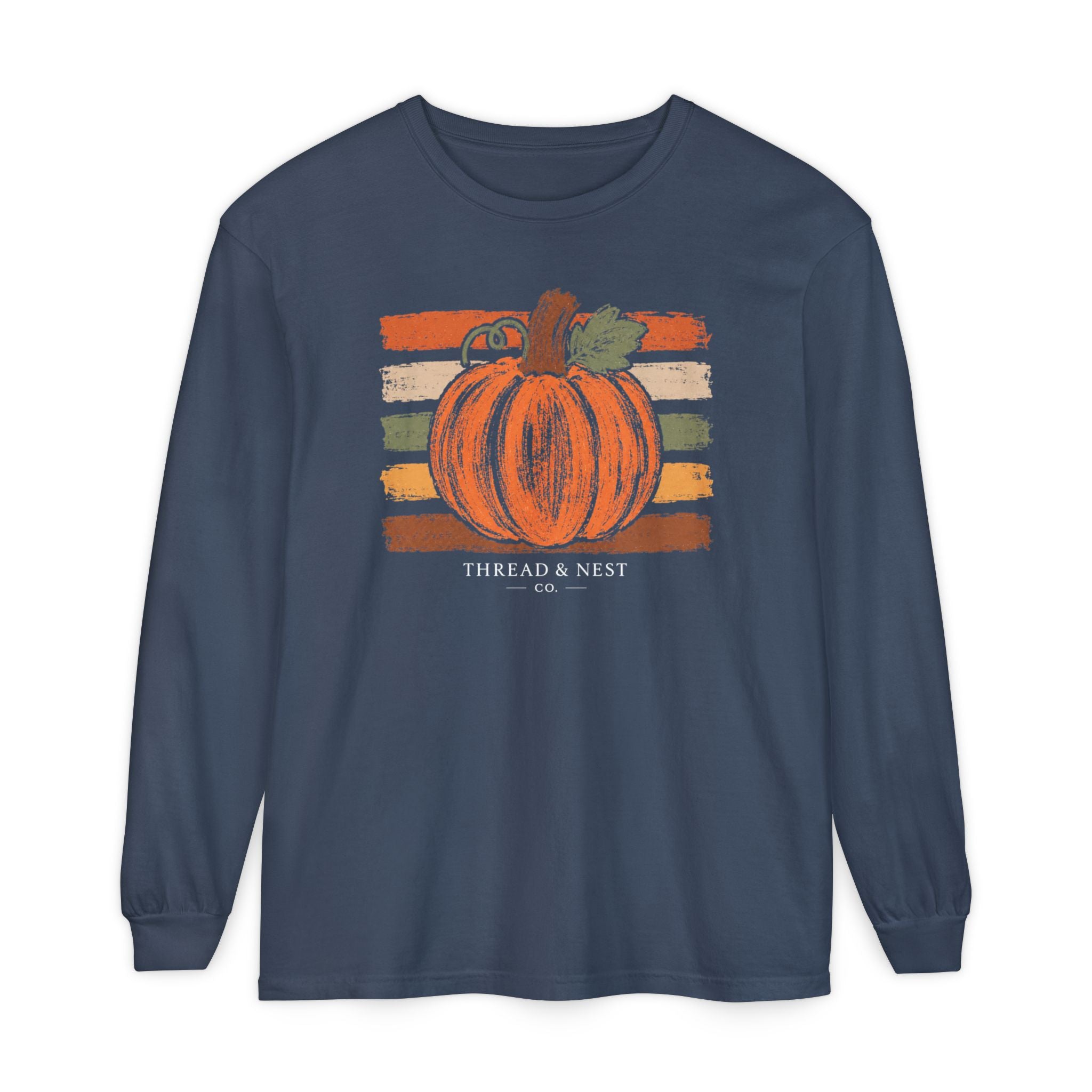 Pumpkin Retro Stripe Long Sleeve Tee