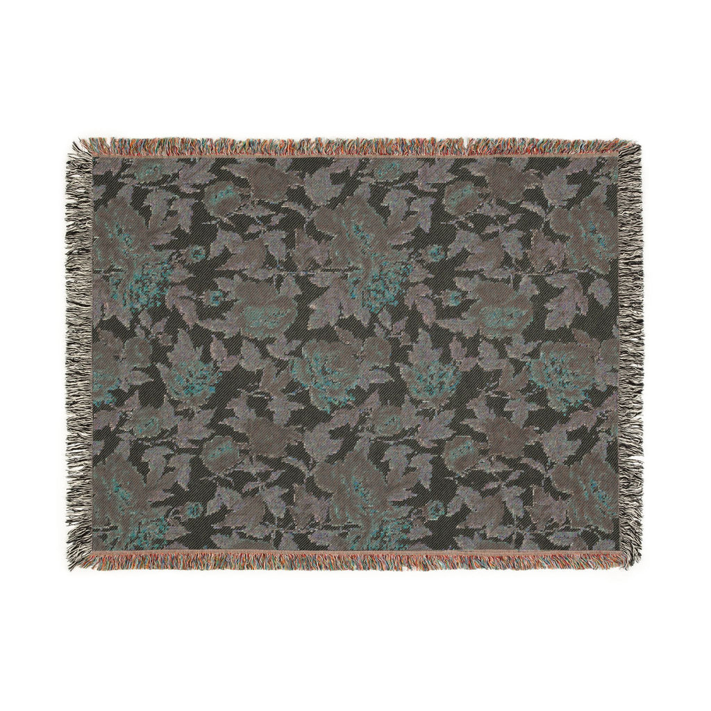 Rosegarden Heirloom Woven Throw Blanket — Reversible Vintage Rose & Teal Camouflage