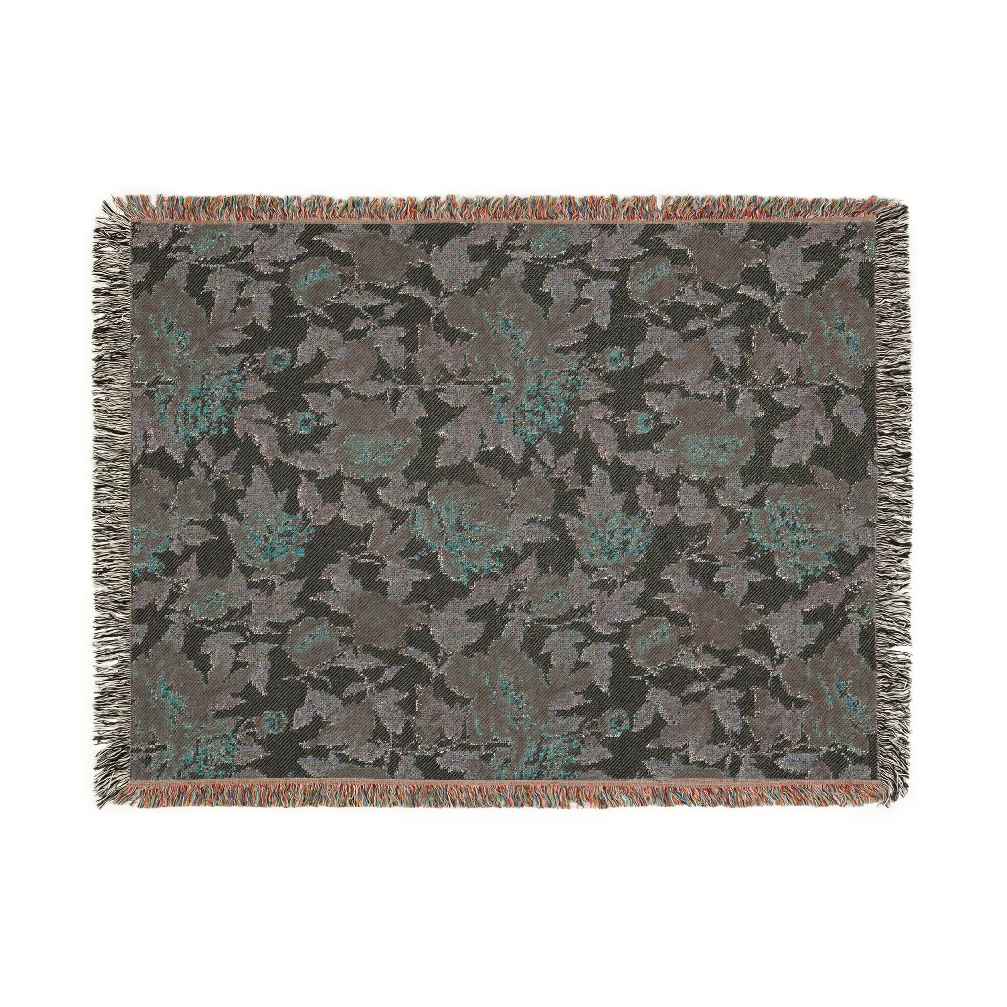 Rosegarden Heirloom Woven Throw Blanket — Reversible Vintage Rose & Teal Camouflage