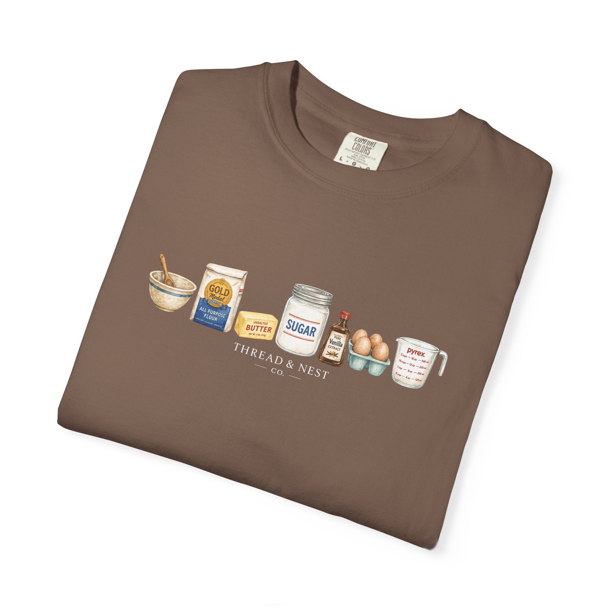 Baking Ingredients T-Shirt — Cute Illustrated Flour, Eggs & Milk Kitchen Tee