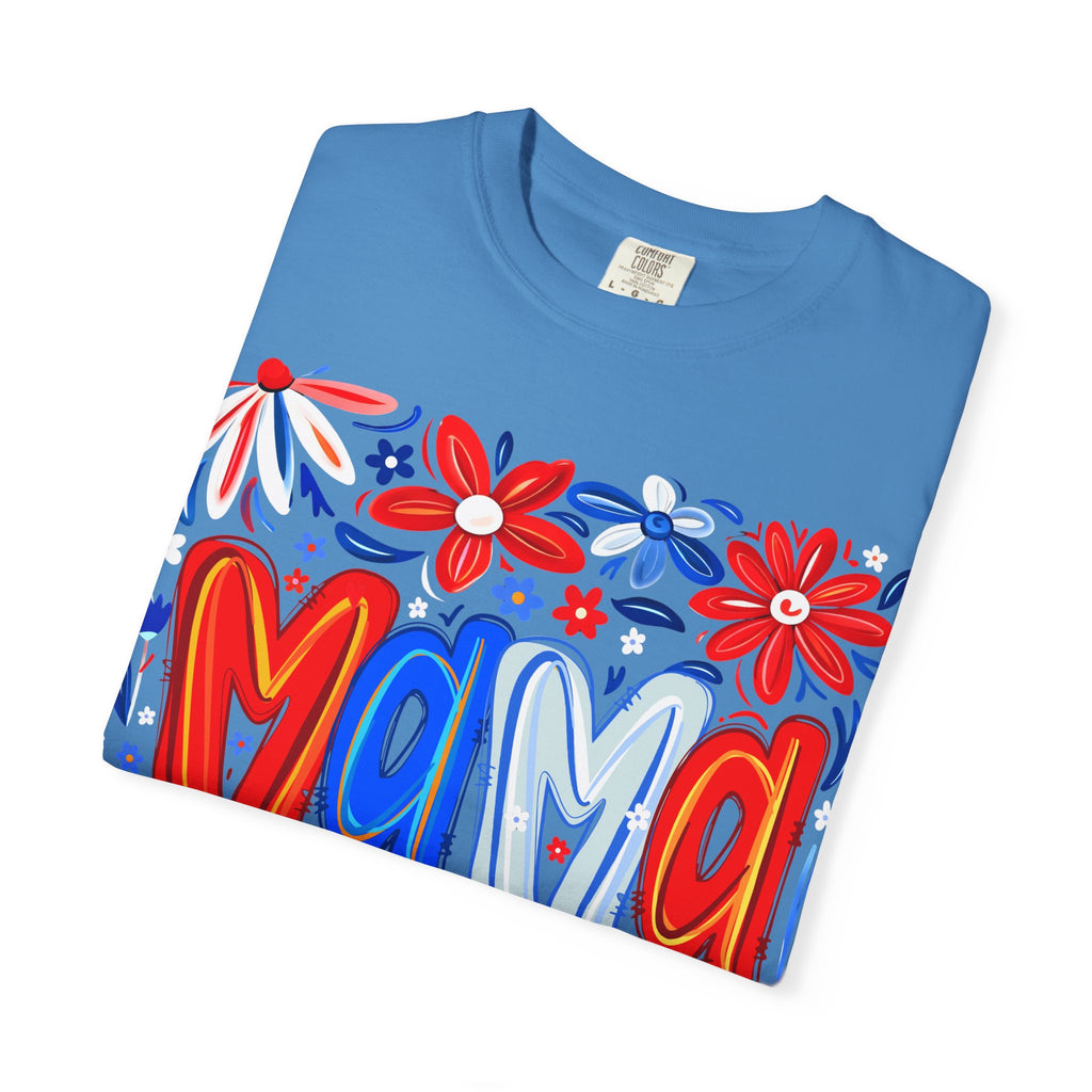 Mama Floral T-Shirt — Patriotic Red, White & Blue Mother's Day Tee