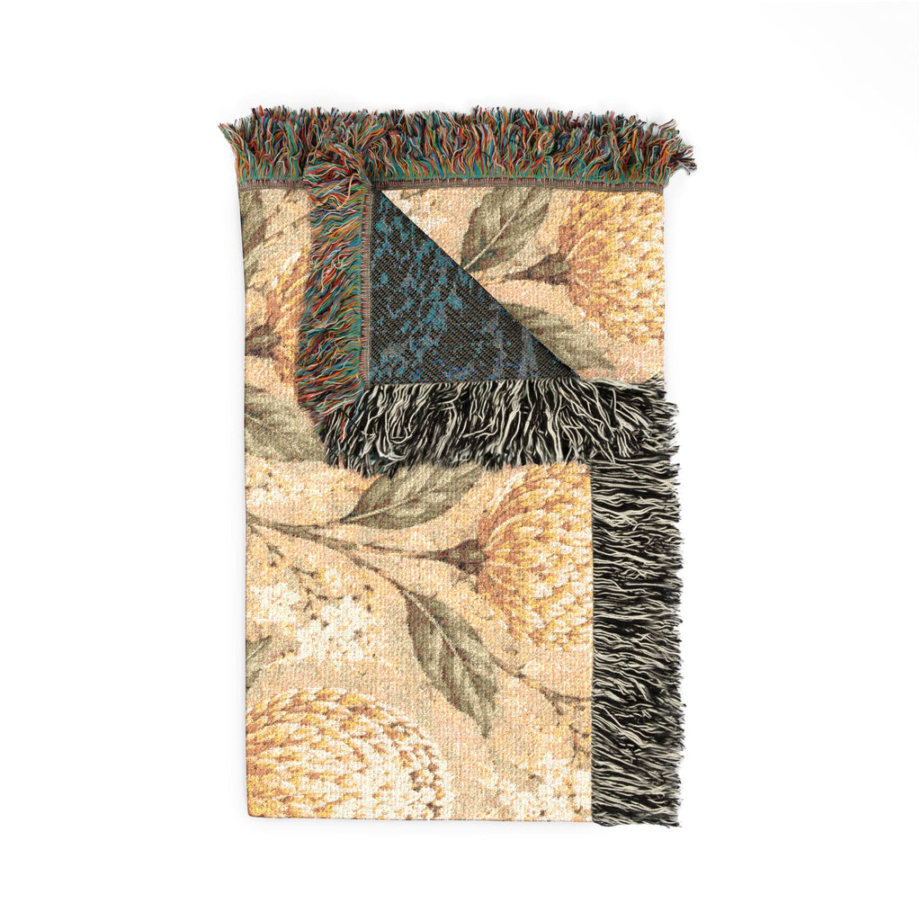 Protea Meadow Woven Throw Blanket — Vintage Botanical Tapestry Design