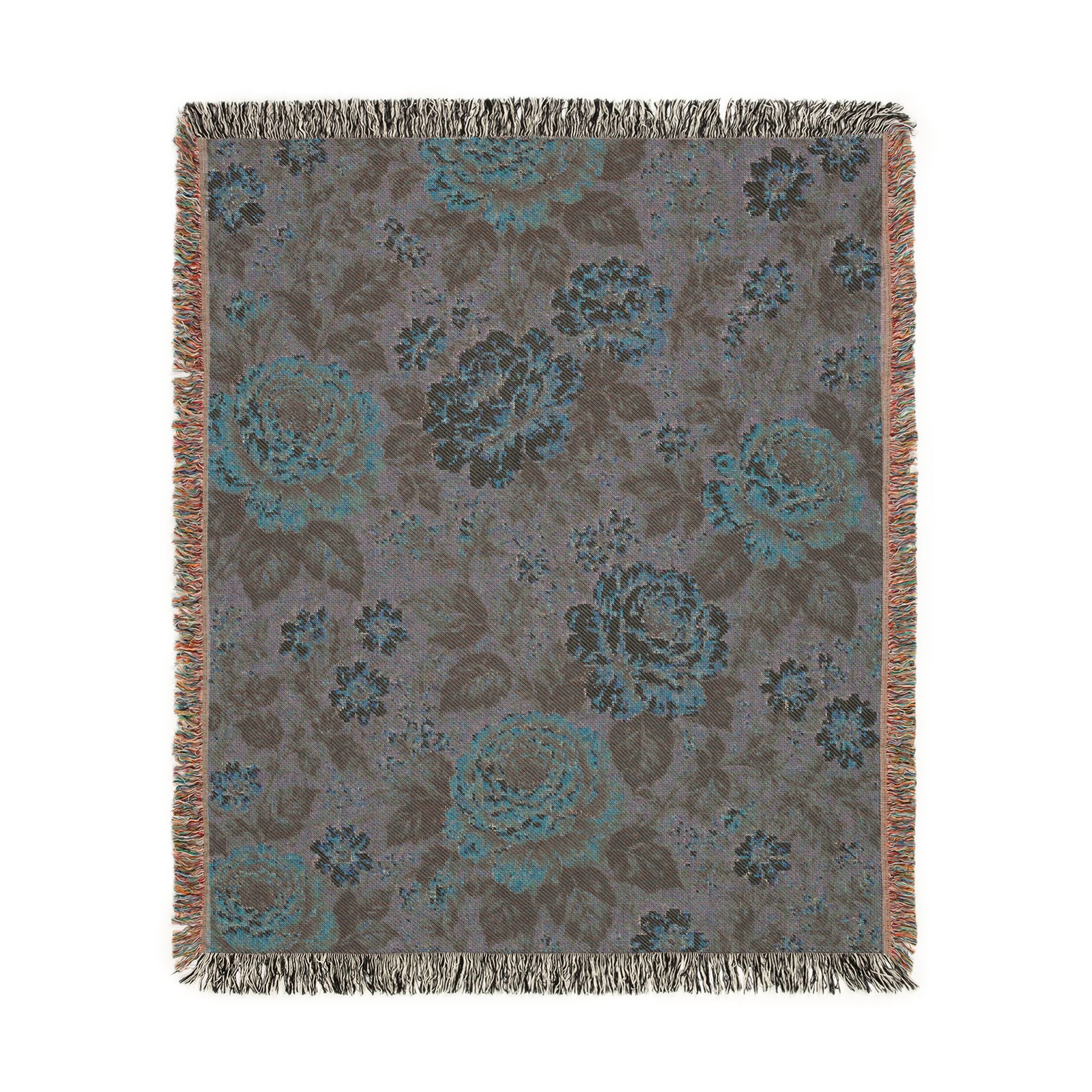Cottage Rose Woven Blanket — Vintage Rose Tapestry Throw