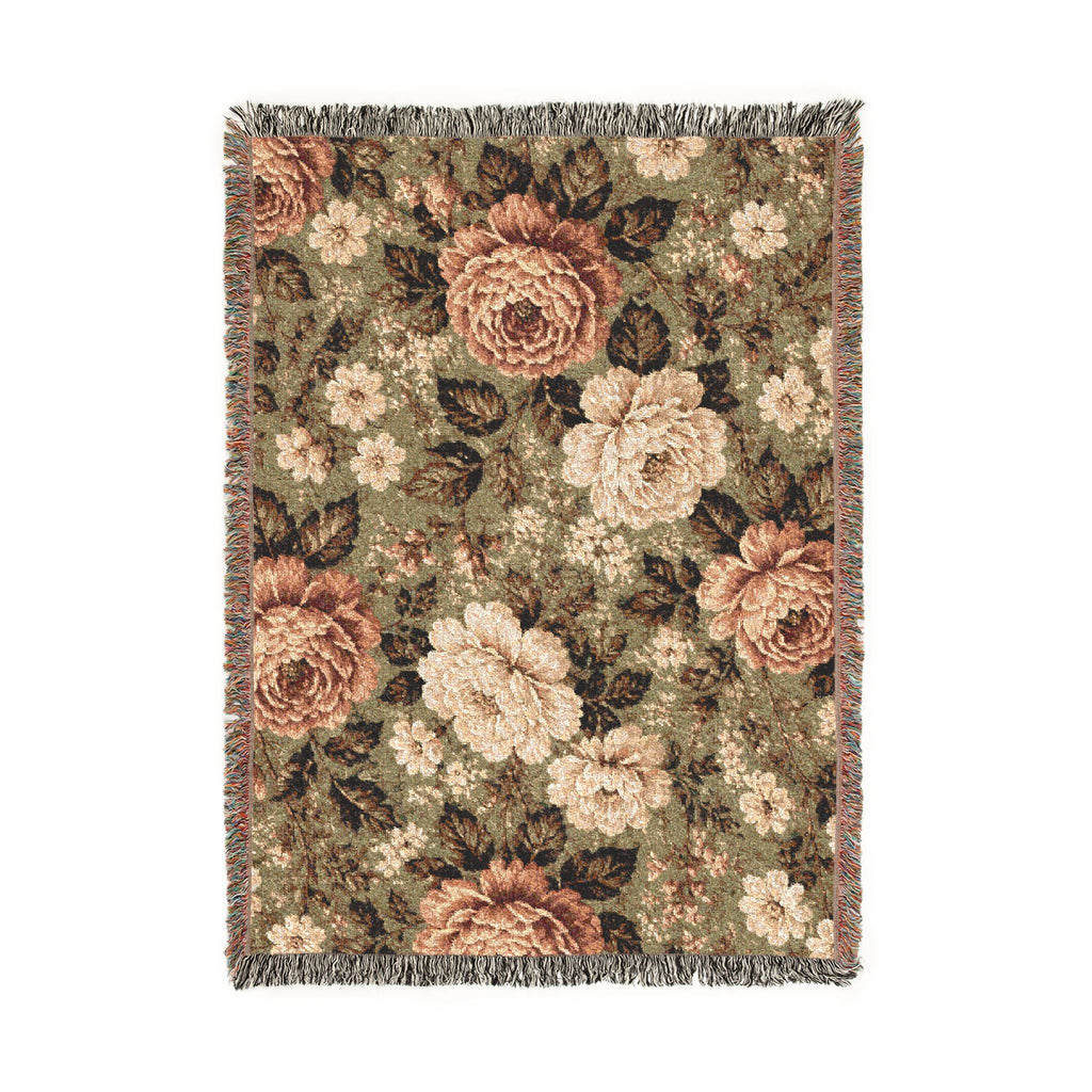 Cottage Rose Woven Blanket — Vintage Rose Tapestry Throw