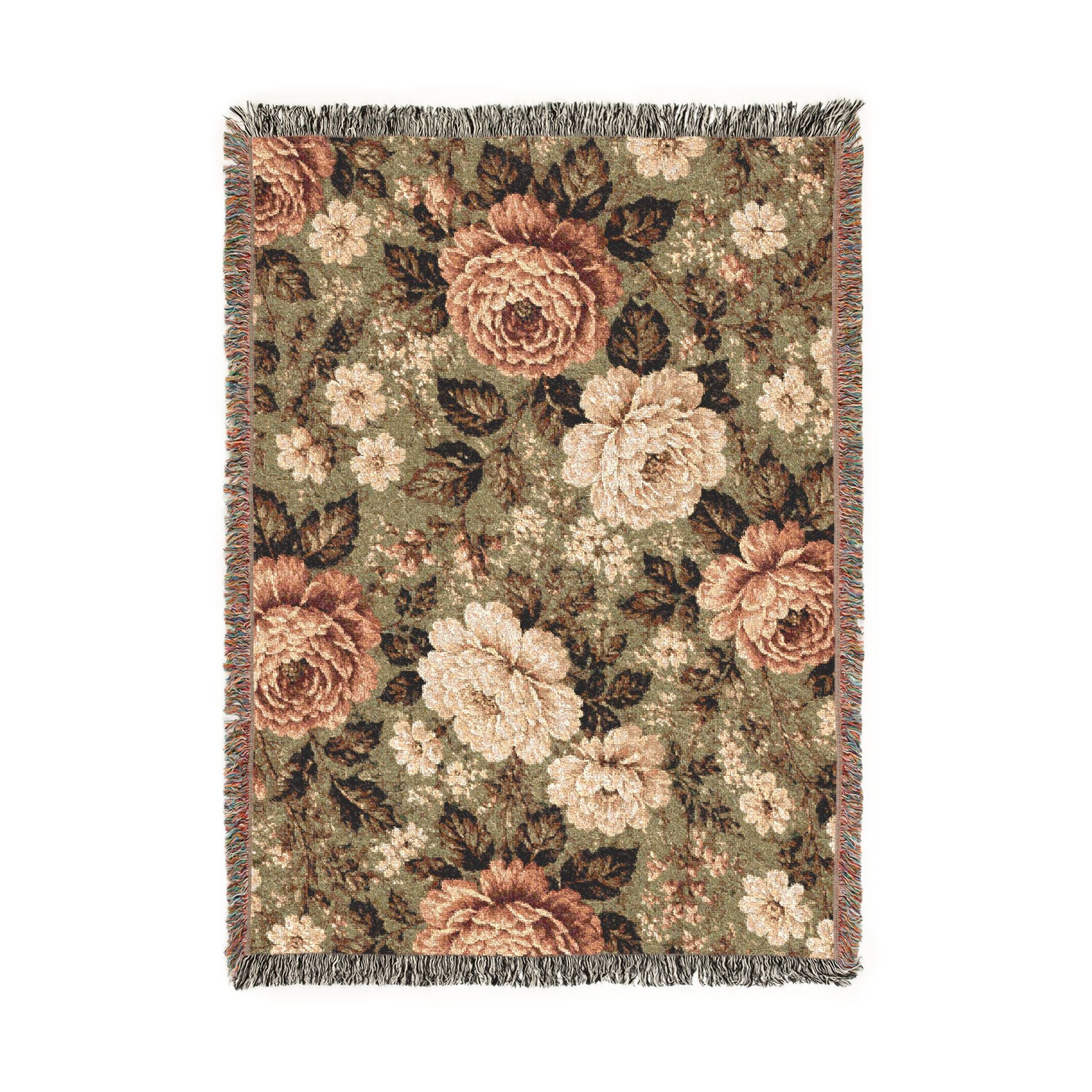 Cottage Rose Woven Blanket — Vintage Rose Tapestry Throw
