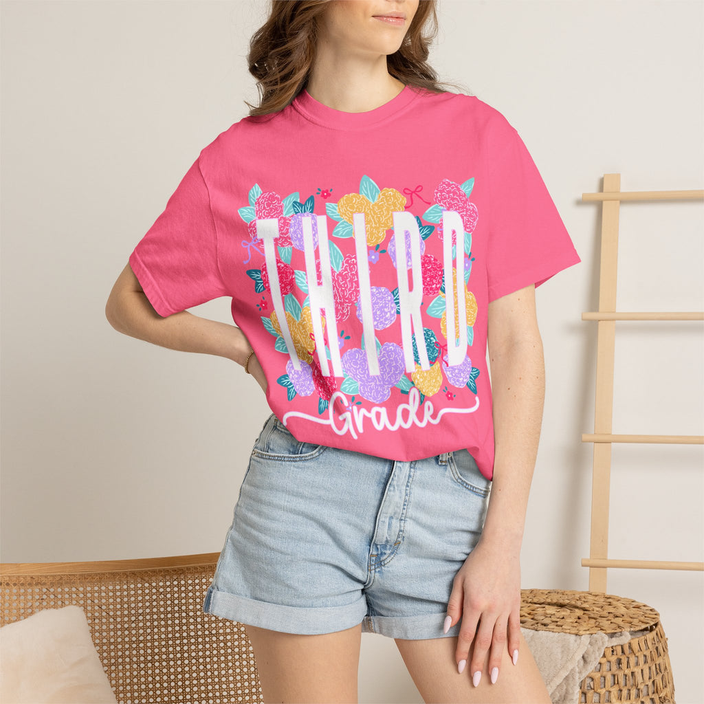 Third Grade Floral T-Shirt — Bright Back-to-School Tee for Students & Teachers
