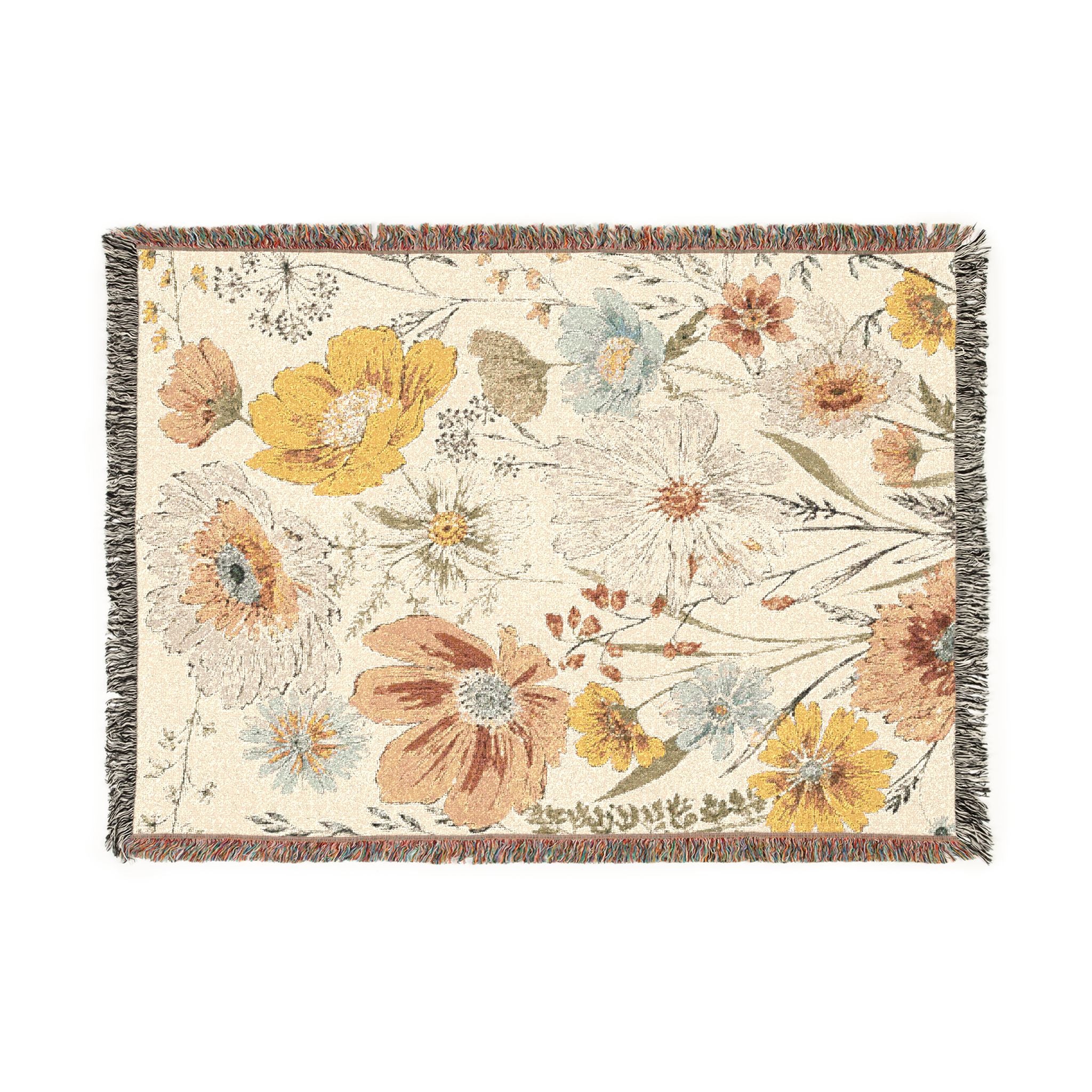 Prairie Wildflowers Woven Blanket — Reversible Vintage Flower Throw for Cozy Home Decor