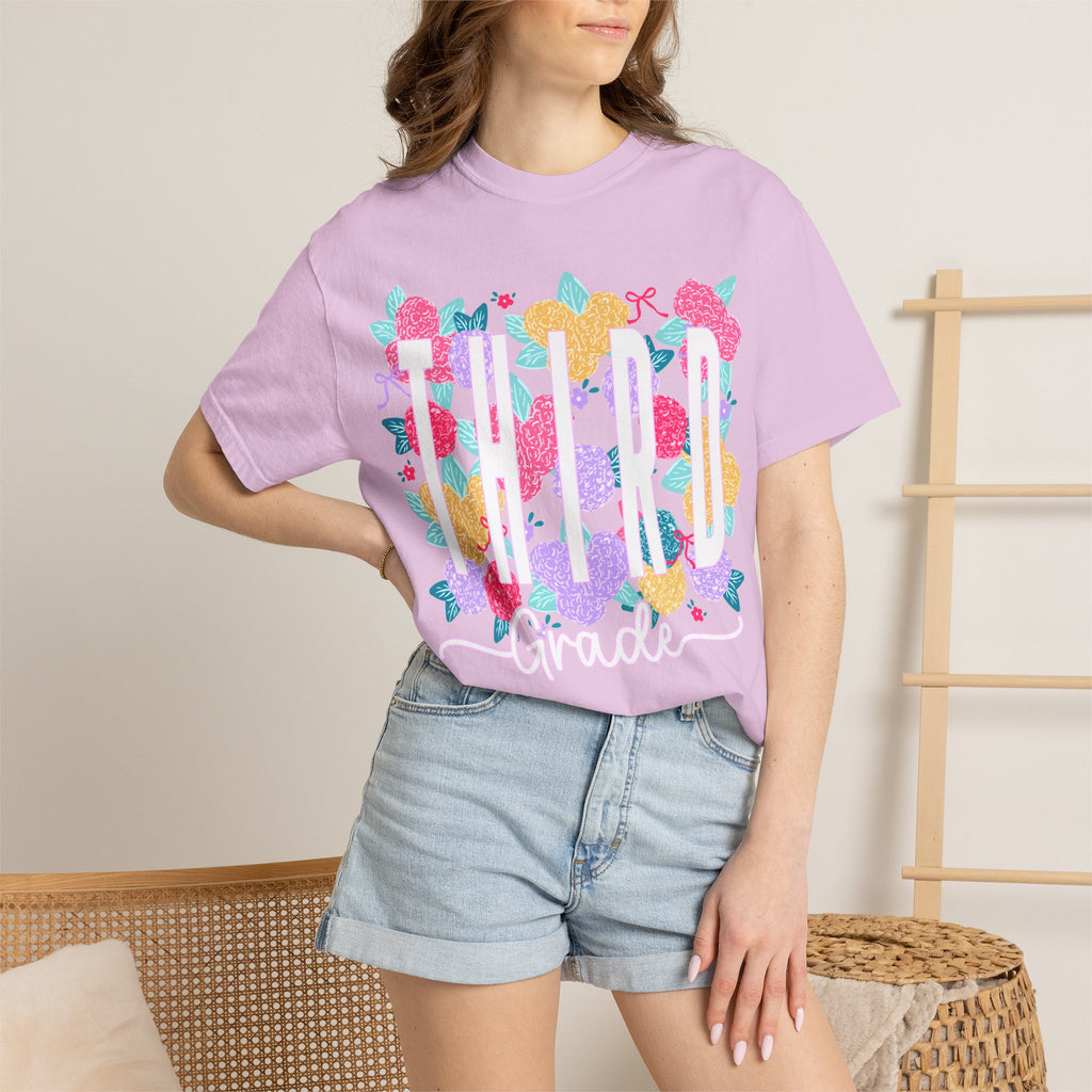 Third Grade Floral T-Shirt — Bright Back-to-School Tee for Students & Teachers