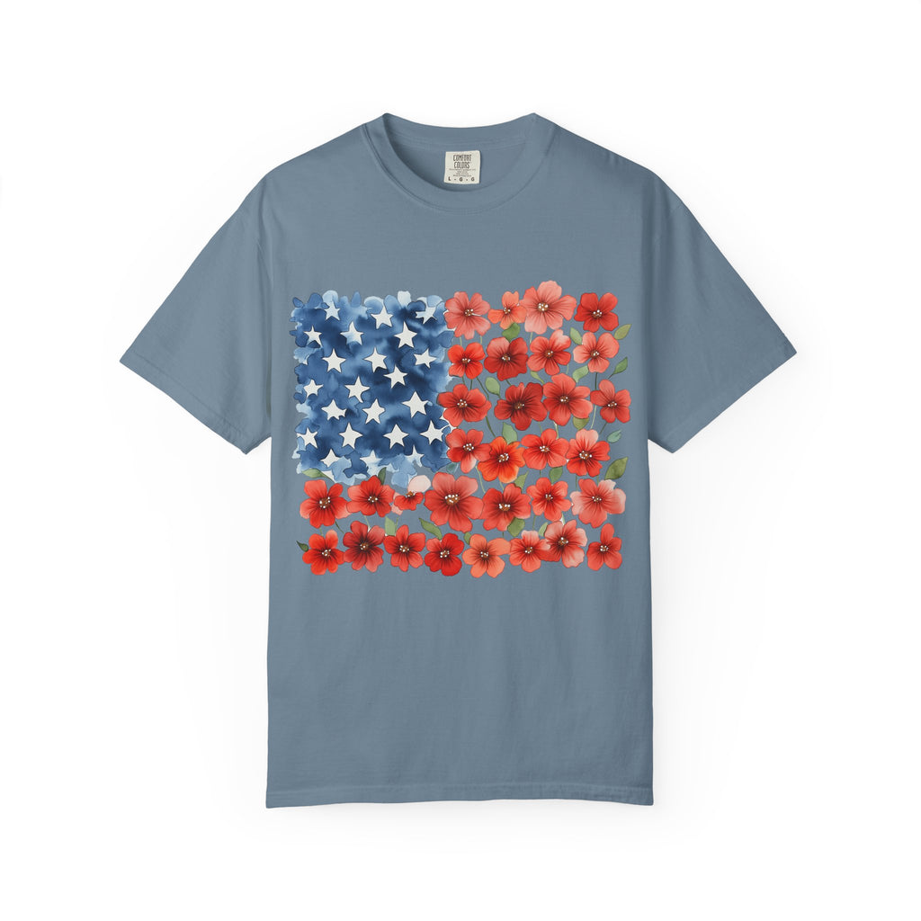 Poppy American Flag T-Shirt — Floral USA Patriotic Tee