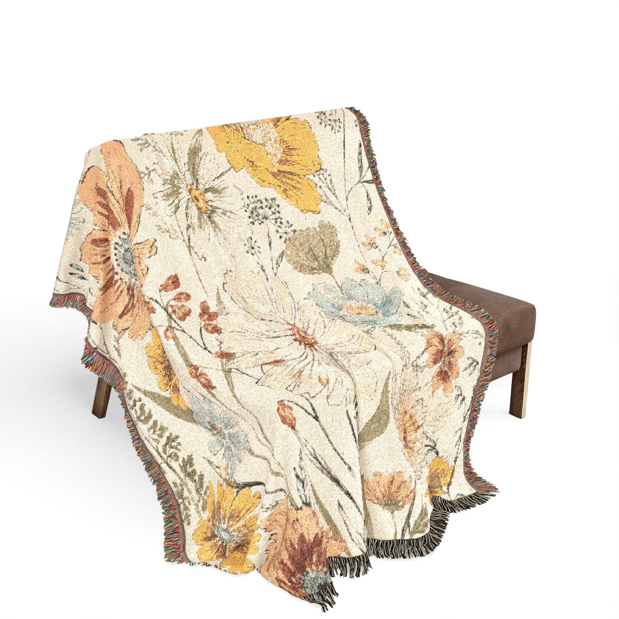 Prairie Wildflowers Woven Blanket — Reversible Vintage Flower Throw for Cozy Home Decor