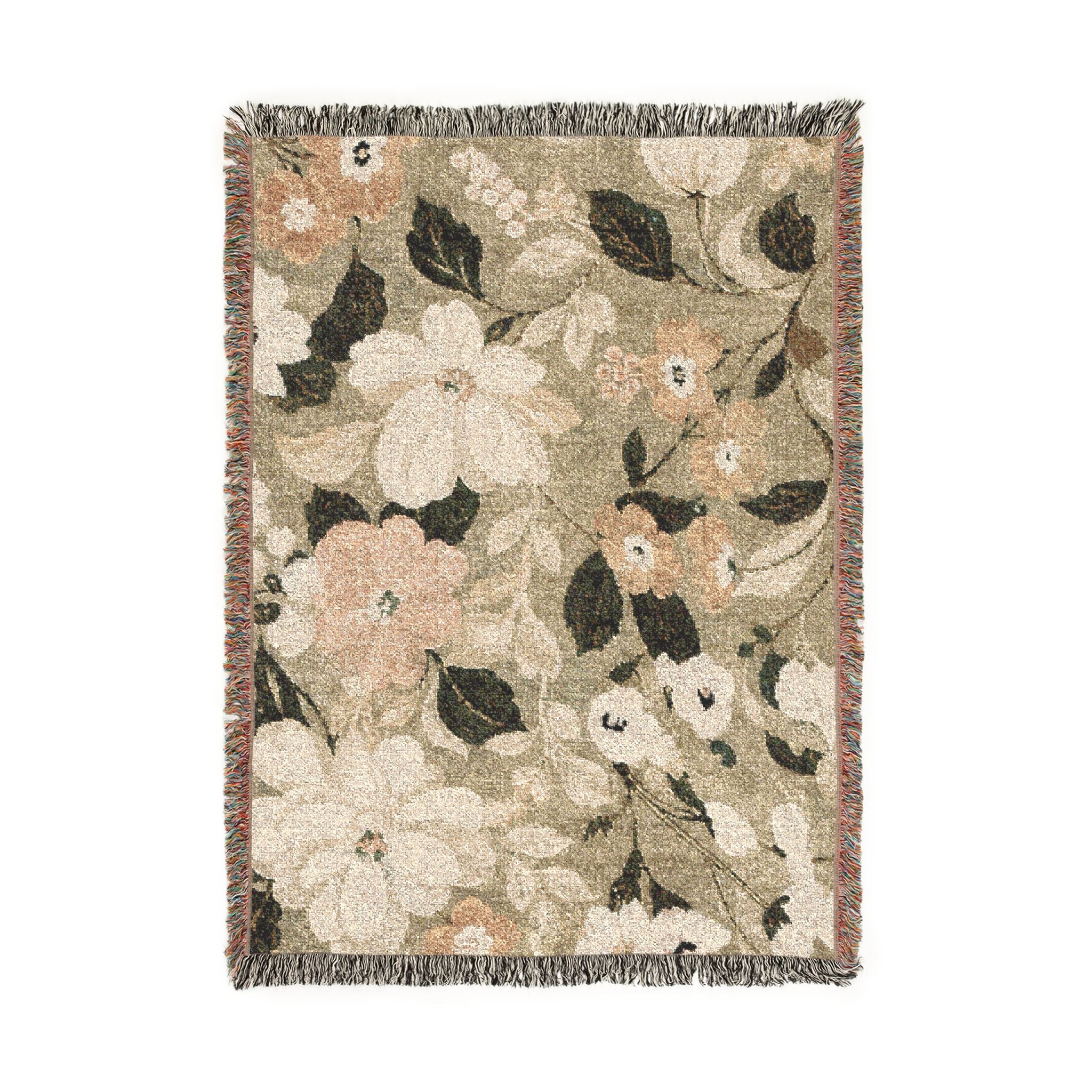 Blush Blossom Woven Blanket — Vintage Floral Throw Blanket for Couch or Bed