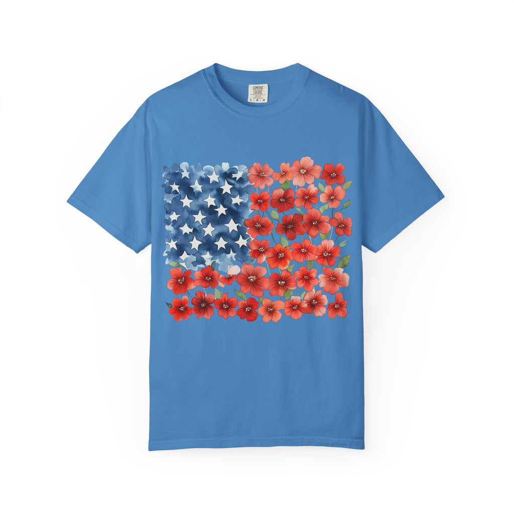 Poppy American Flag T-Shirt — Floral USA Patriotic Tee