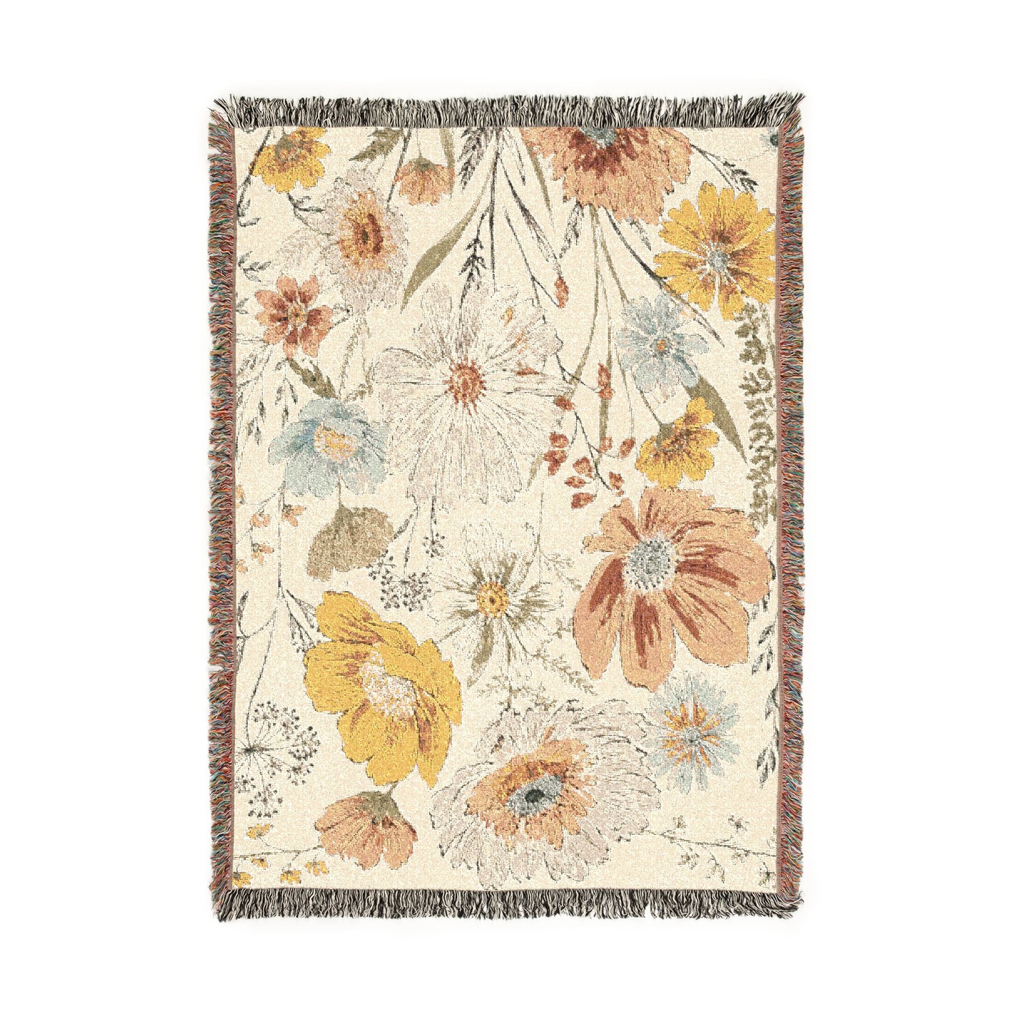 Prairie Wildflowers Woven Blanket — Reversible Vintage Flower Throw for Cozy Home Decor