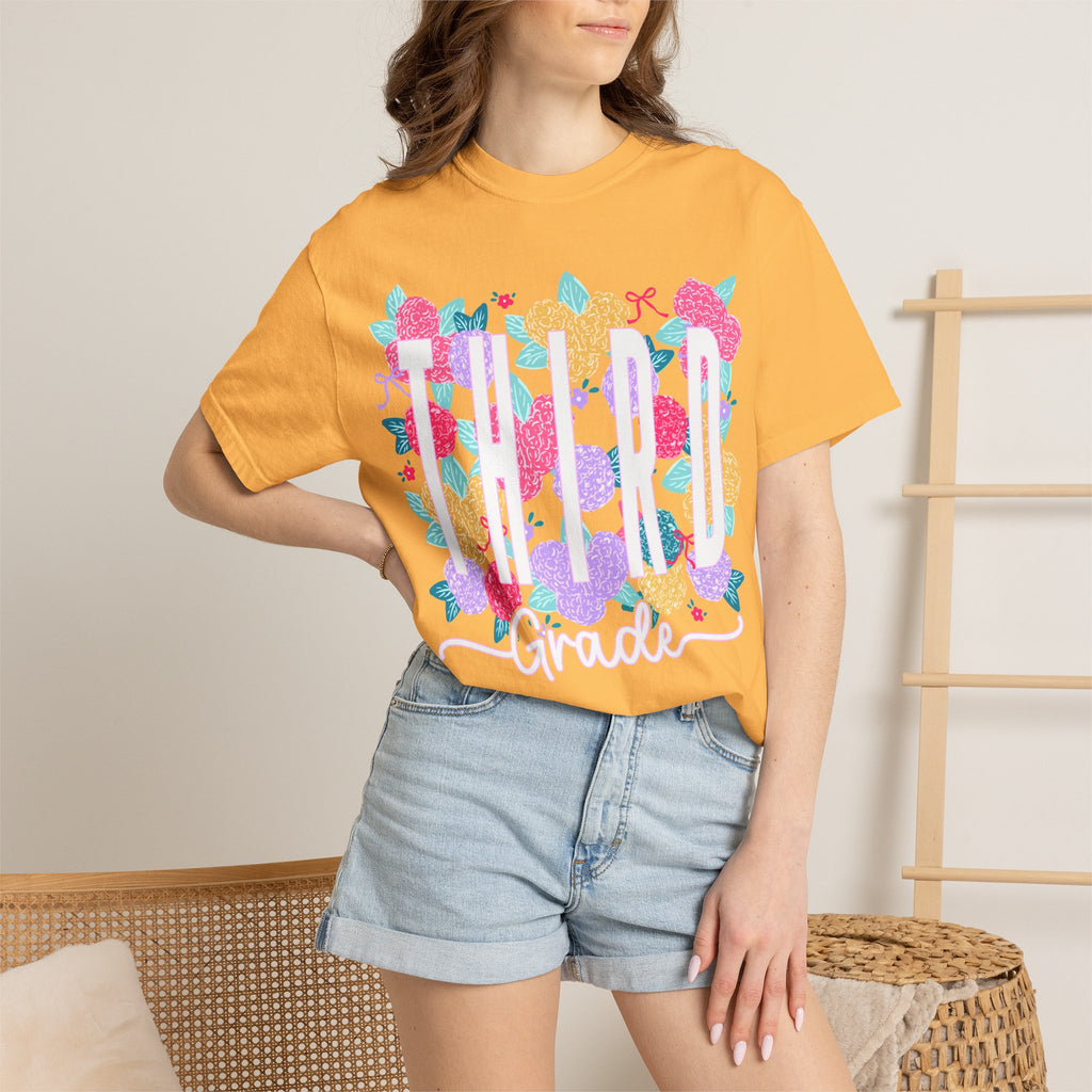 Third Grade Floral T-Shirt — Bright Back-to-School Tee for Students & Teachers